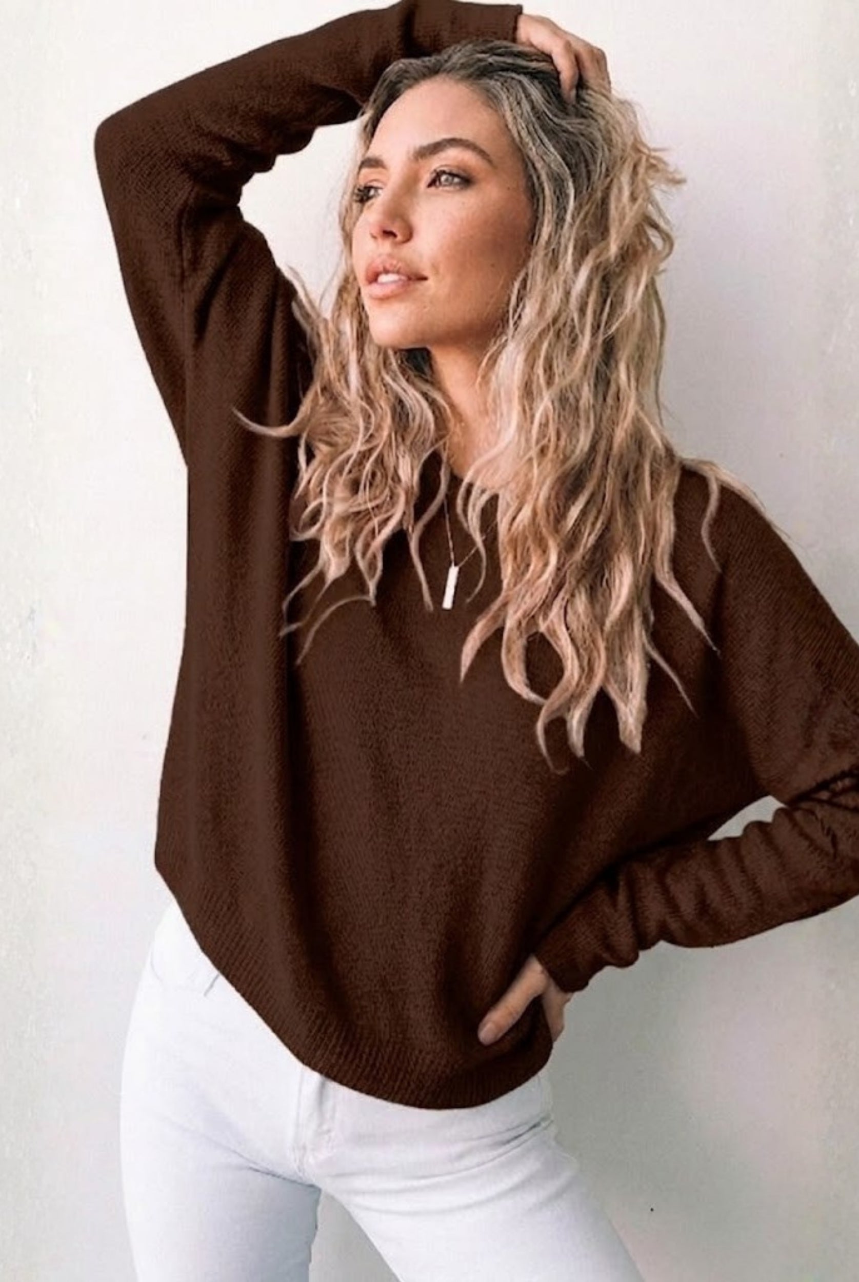 Joansy Knit in Chocolate womens deep chocolate ribbed knit back view