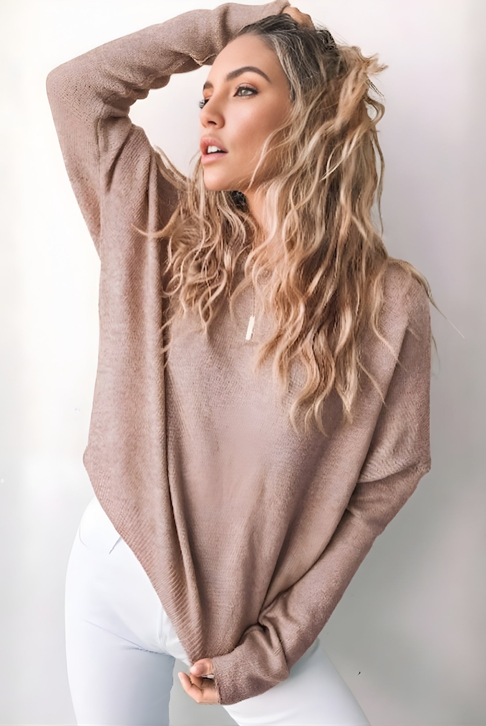 Joansy Knit in Oat womens ribbed knit jumper in soft oat front view
