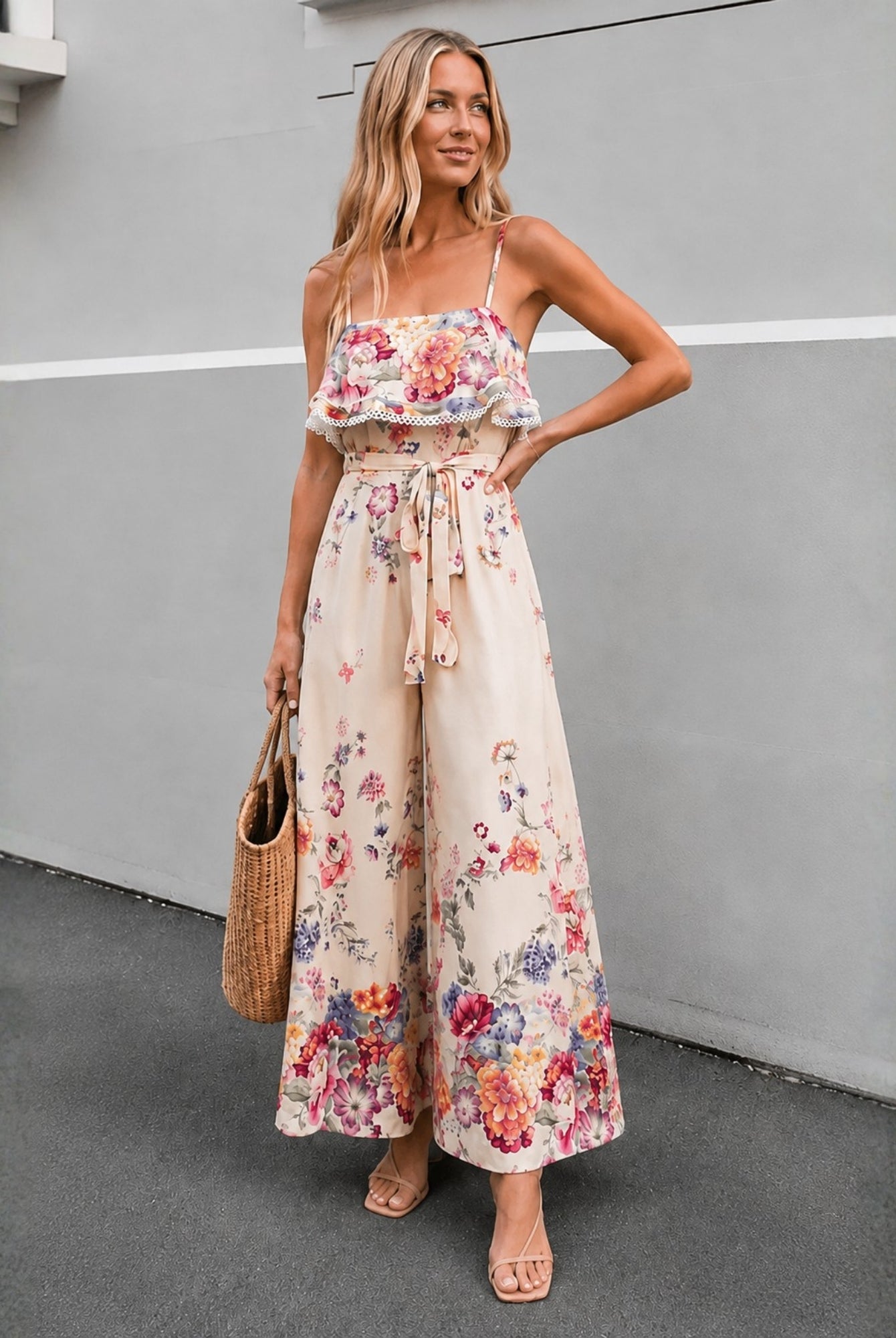 Women's floral print wide leg jumpsuit, the Kaielle Jumpsuit in Floral Harmony by Esther & Co