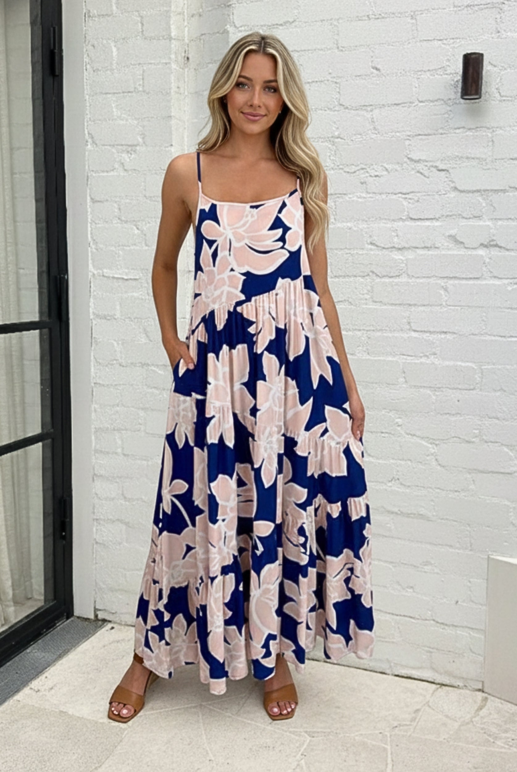 Women's navy floral print maxi dress, the Khalis Navy Floral Dress by Esther & Co
