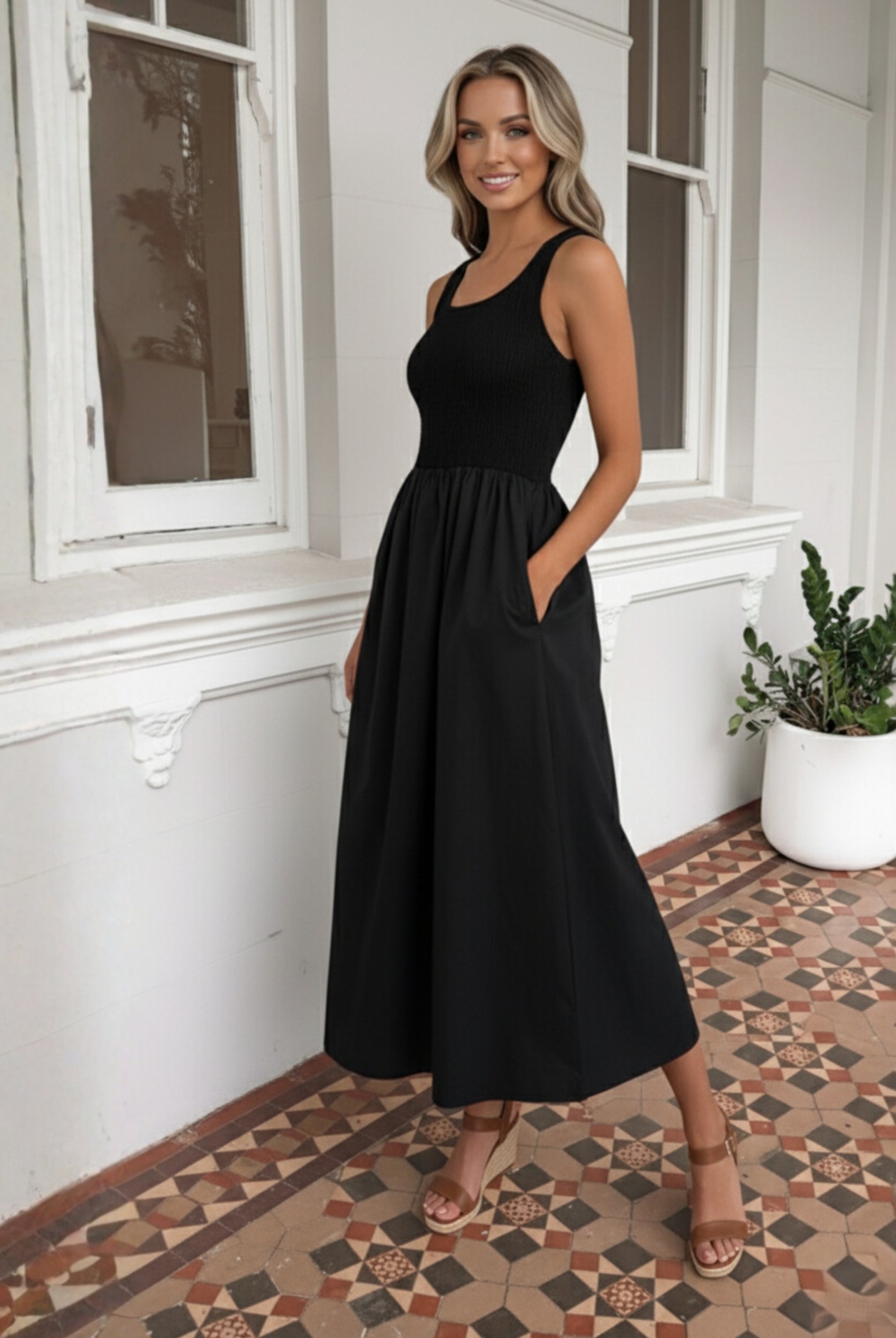 Kyline black dress, side view