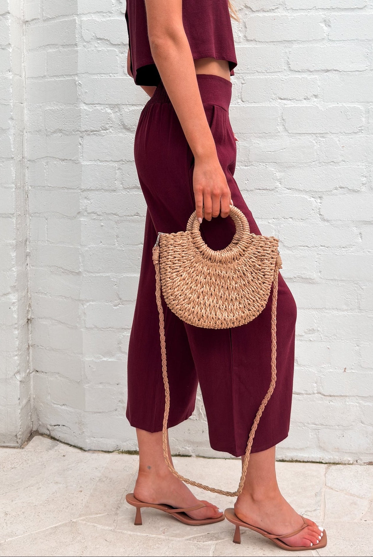 Women's wide leg bordeaux linen pants by Esther & Co