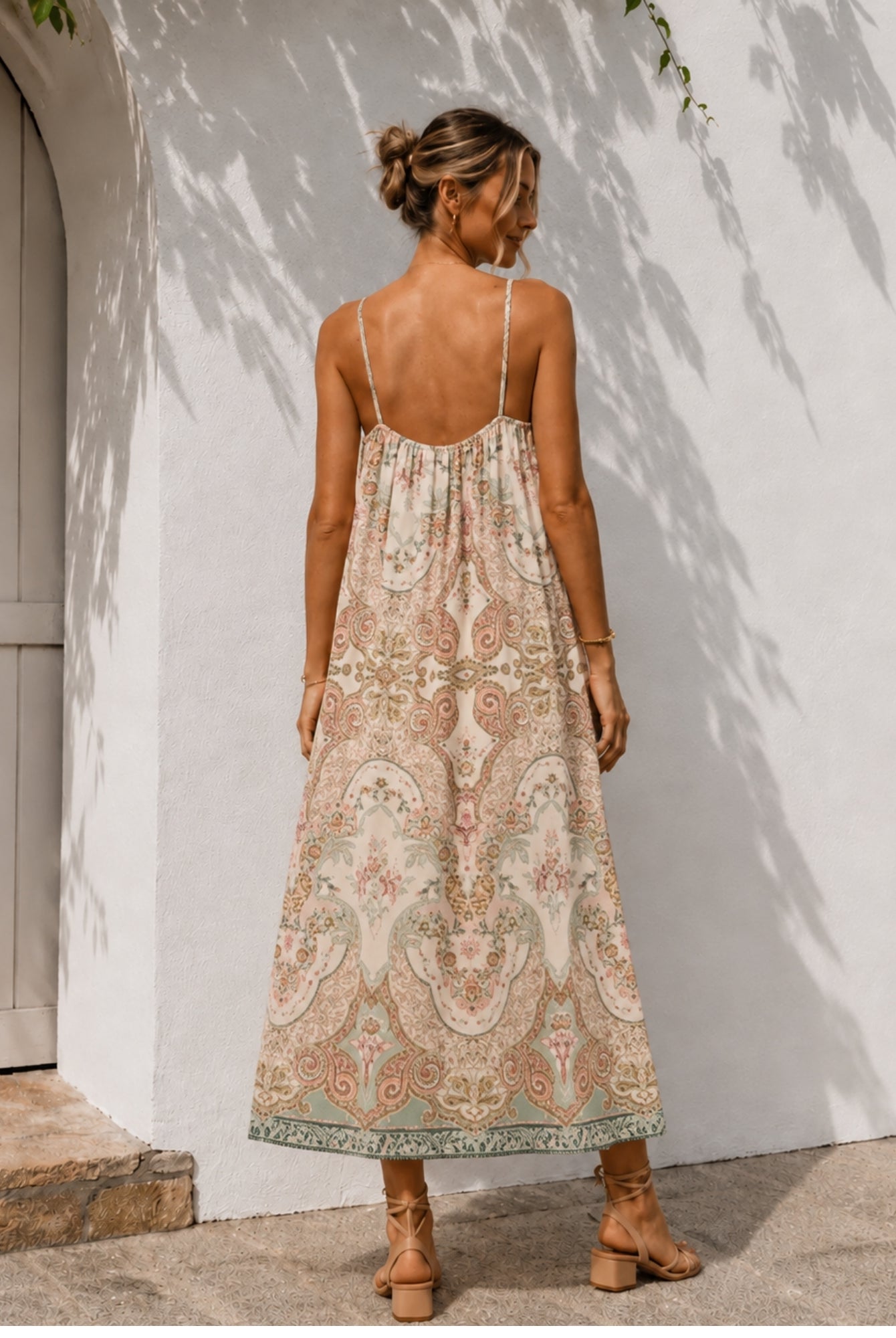 Women's square neck paisley floral print midi dress, the Maravelle Dress in Boho Reverie by Esther & Co