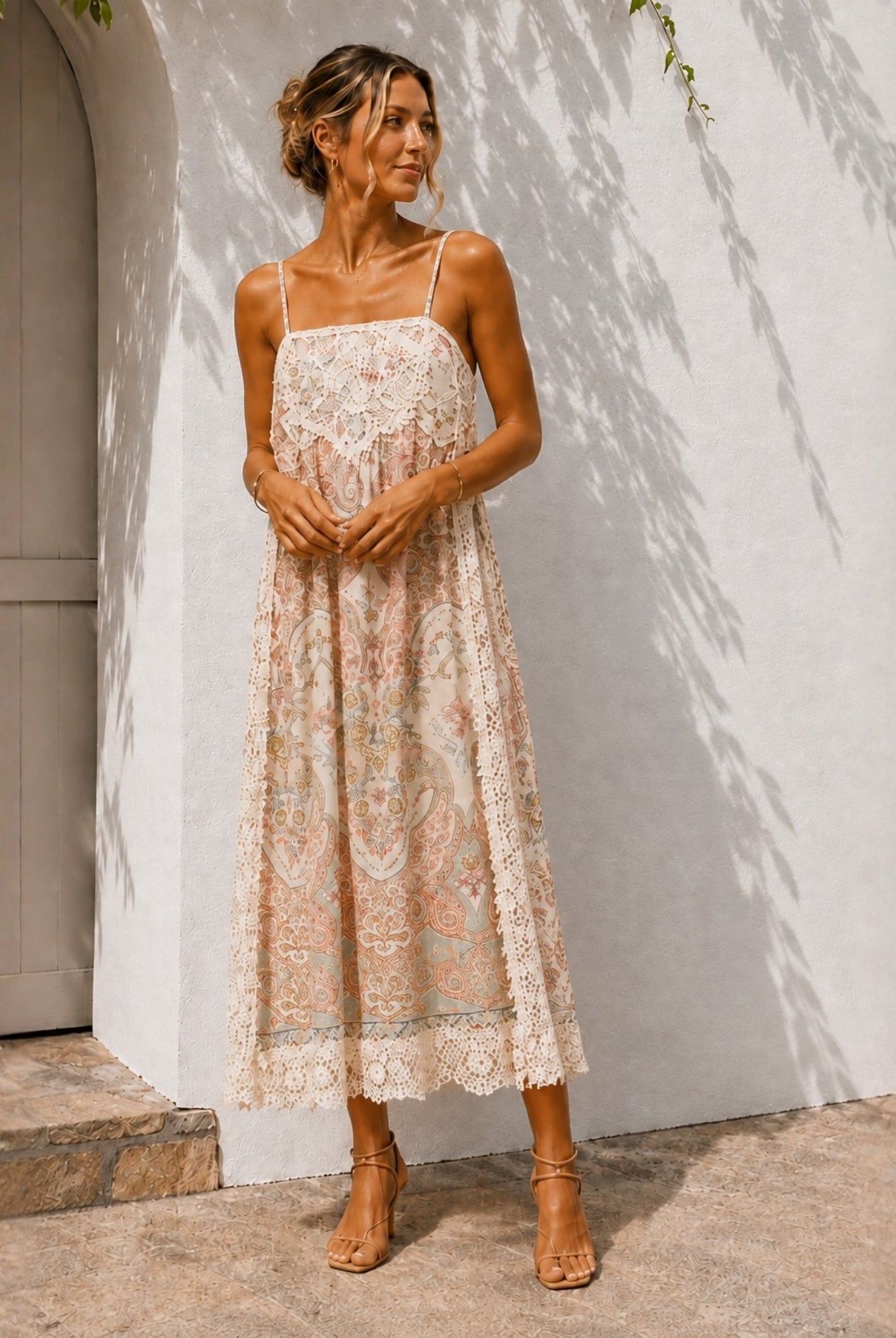 Women's square neck printed midi dress, the Maravelle Dress in Boho Reverie by Esther & Co