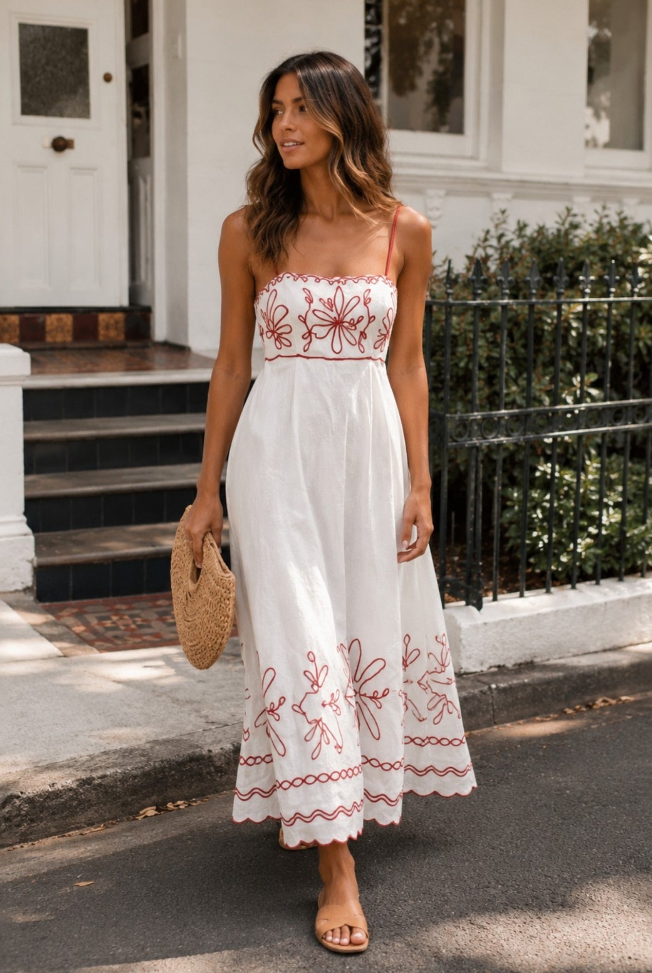 Women's white printed sleeveless midi dress, the Marietta White Print Dress by Esther & Co