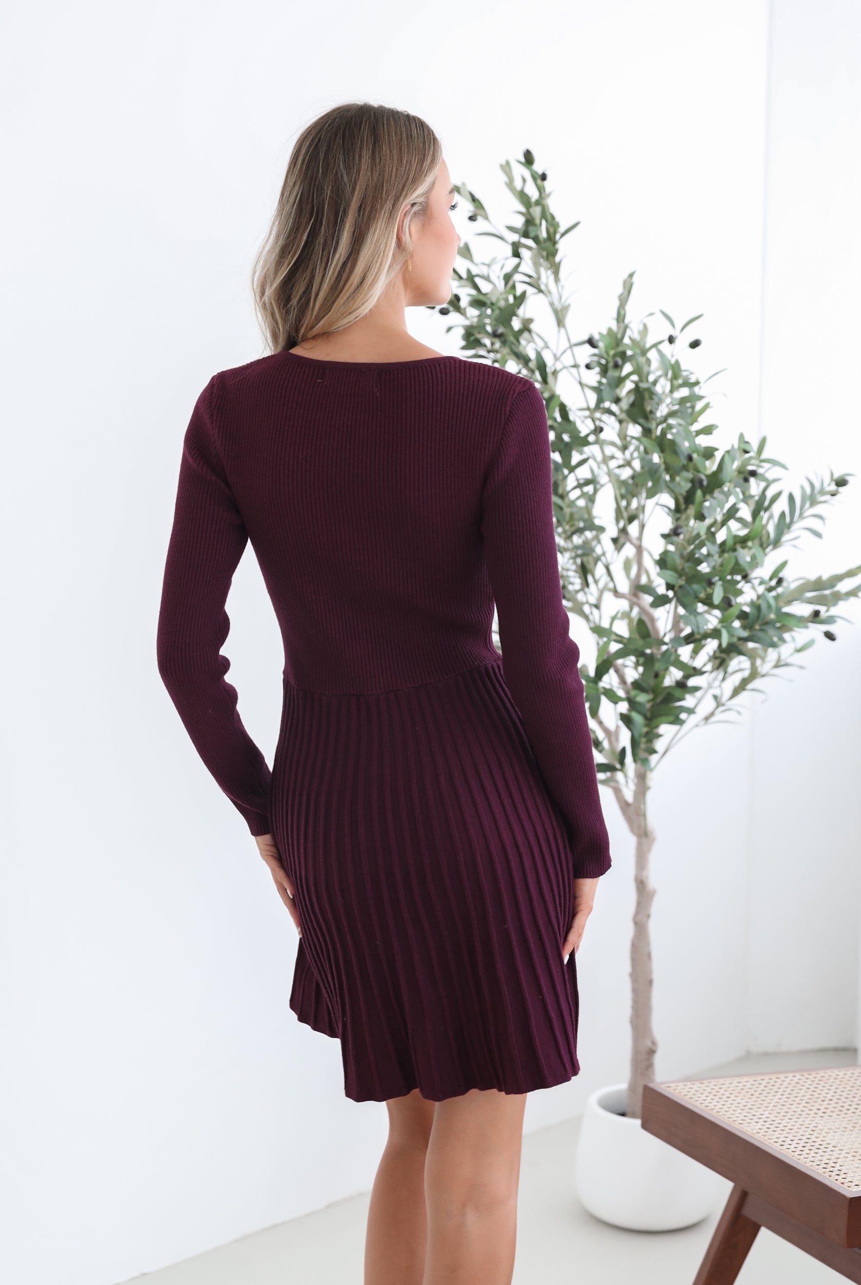 Marifi Knit Dress in Maroon knit midi dress in deep maroon full length