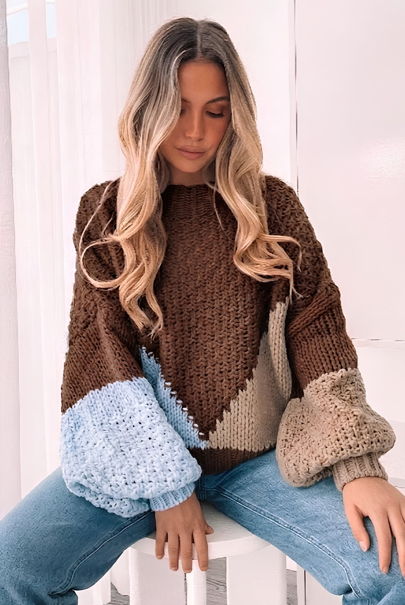 Maxence Knit in Choc Multi womens textured knit jumper in chocolate multi front view