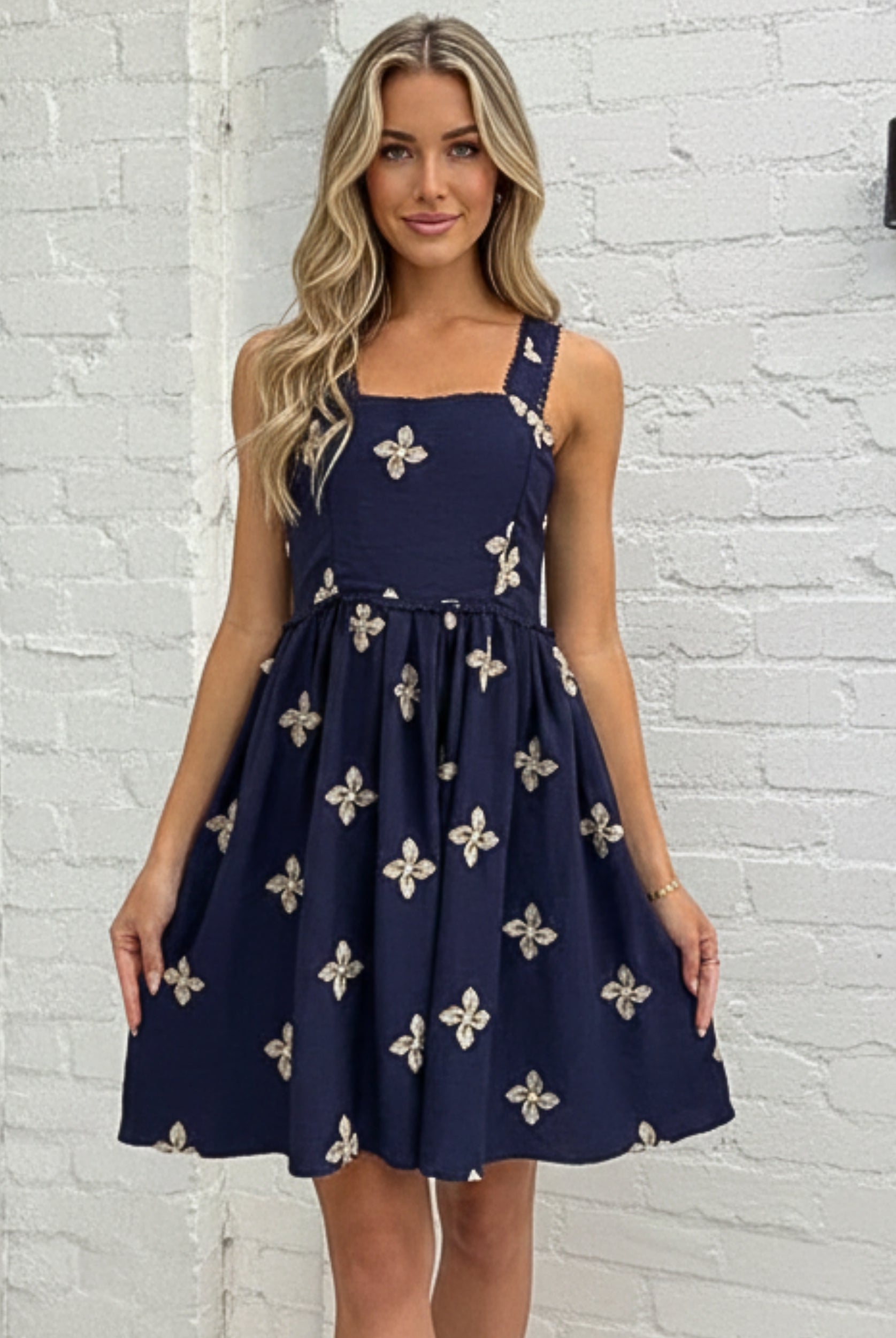 Mckenna navy print dress, side view