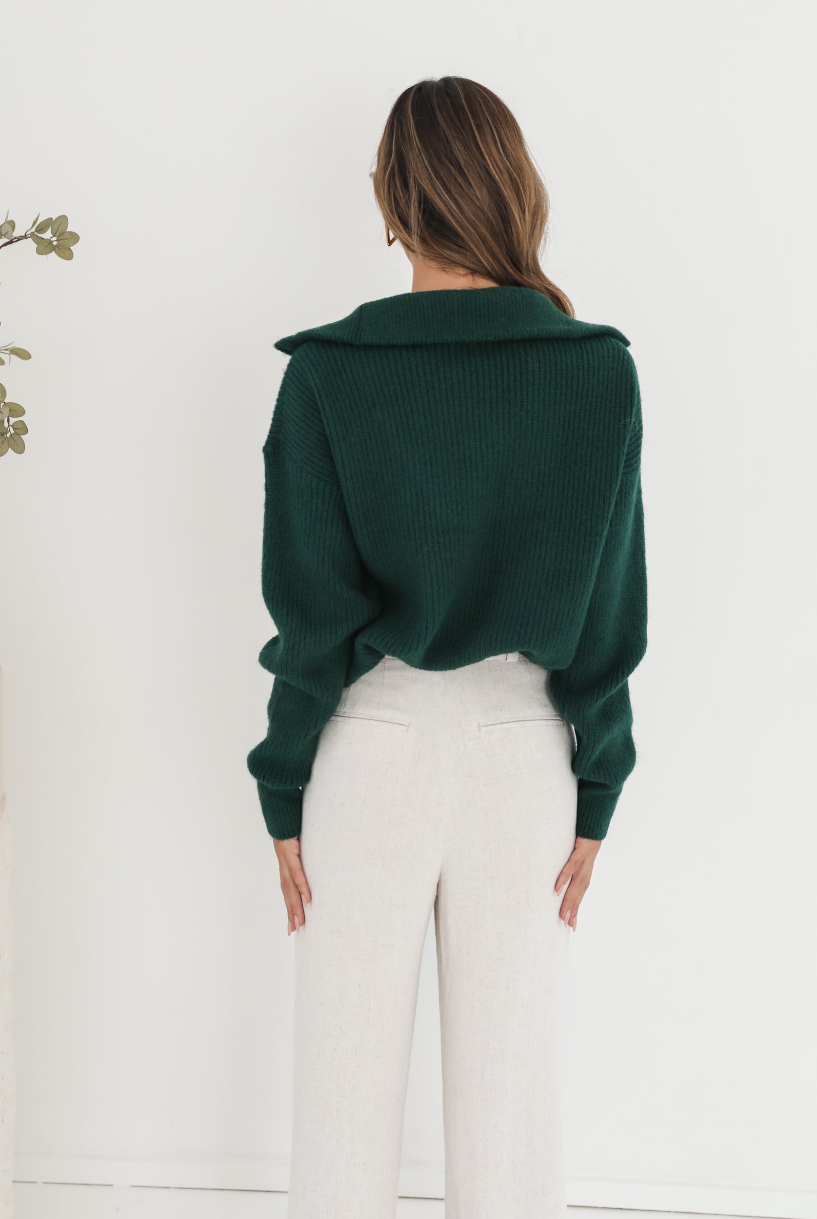 Merete Knit in Dark Green womens dark green knitwear close up detail