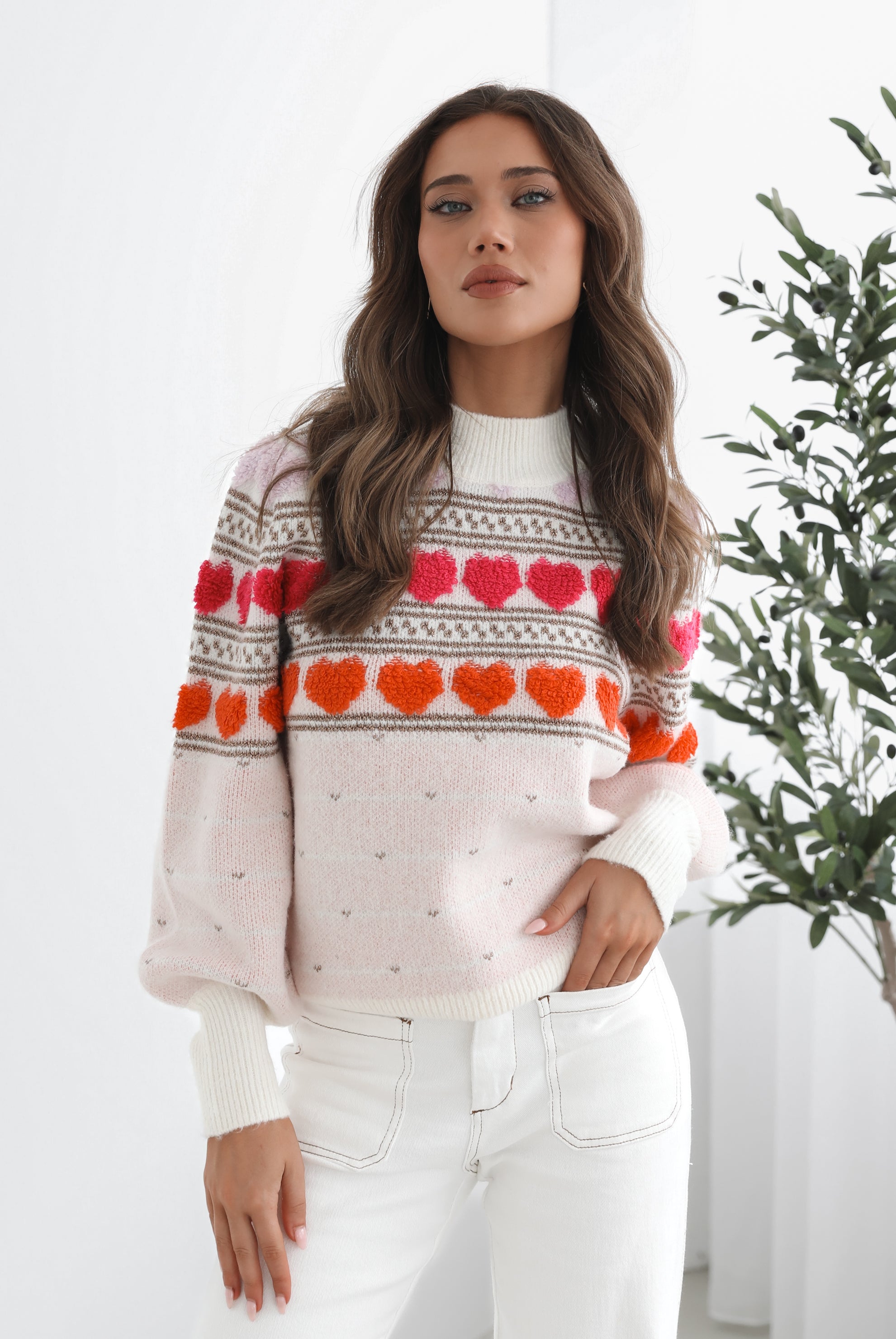 Naila multi printed wool blend knit jumper, front view