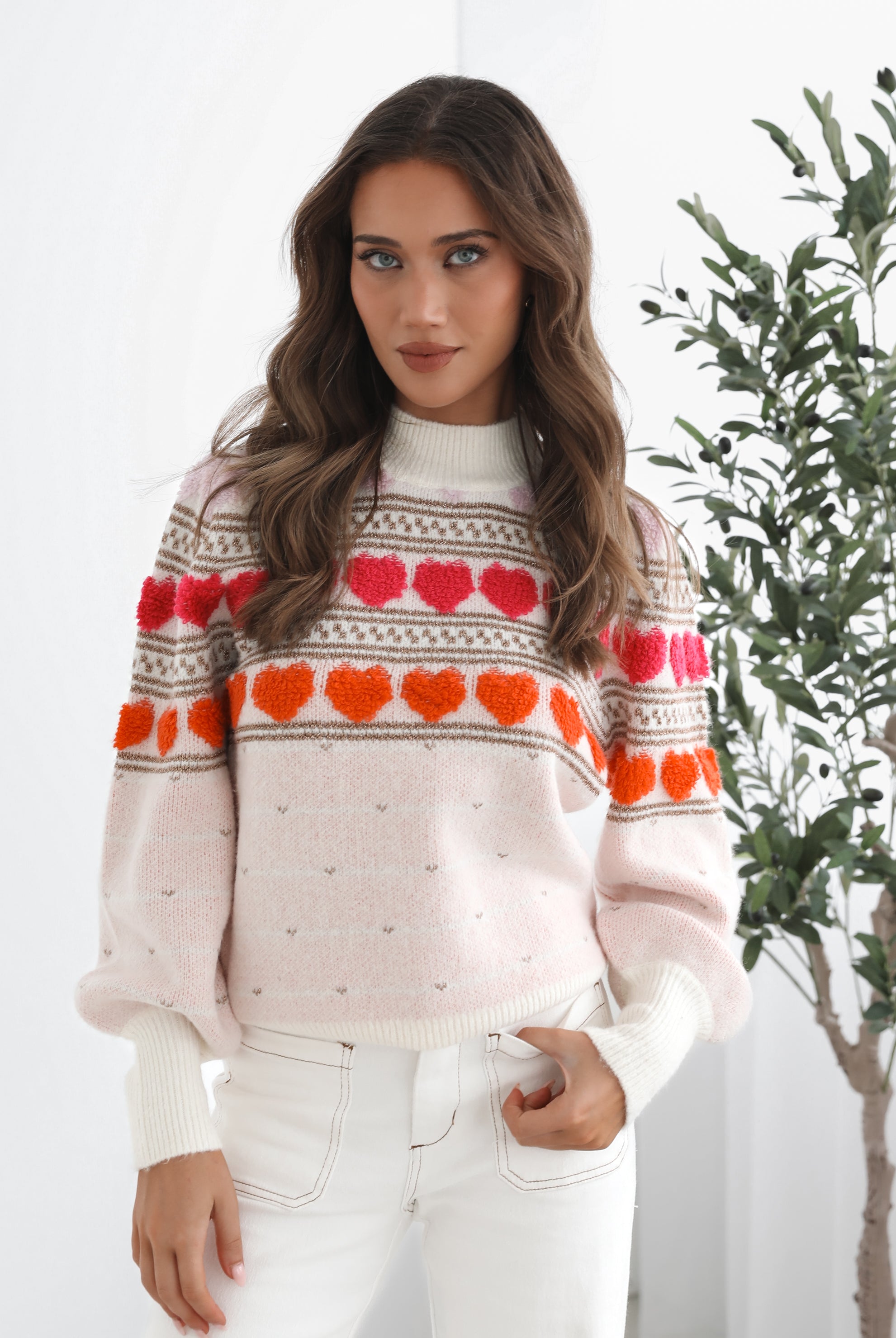 Naila multi printed knit jumper, styled look