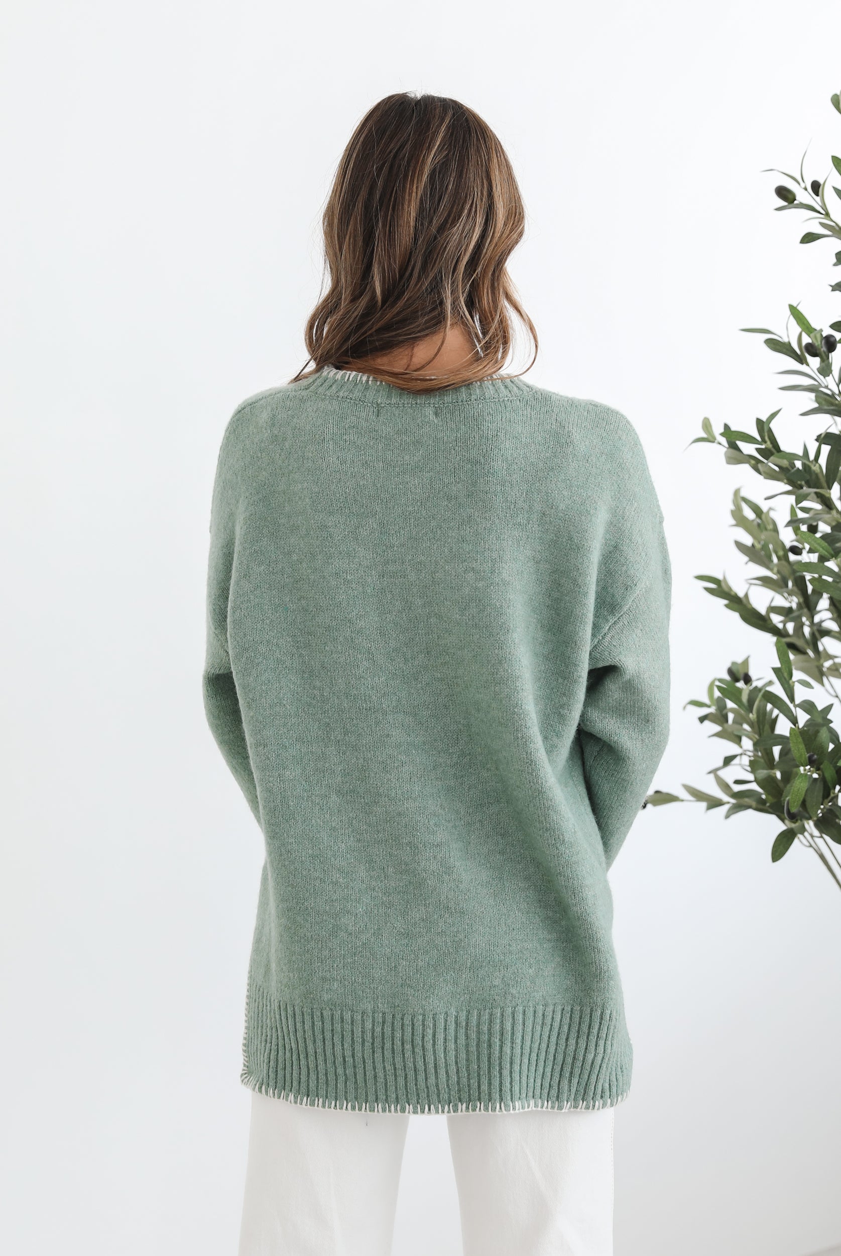 Nasheia Knit in Sage womens sage knit jumper styled outfit
