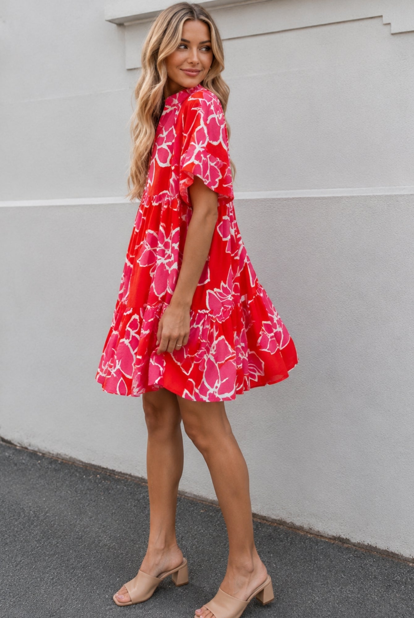 Women's red multi floral mini dress, the Ophelia Dress in Red Multi by Esther & Co