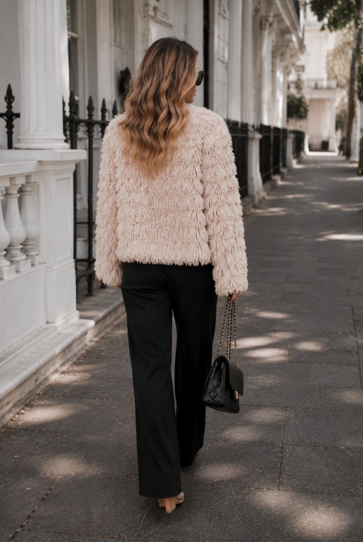 Ophelle Jacket in Beige — women's fluffy teddy coat, front view