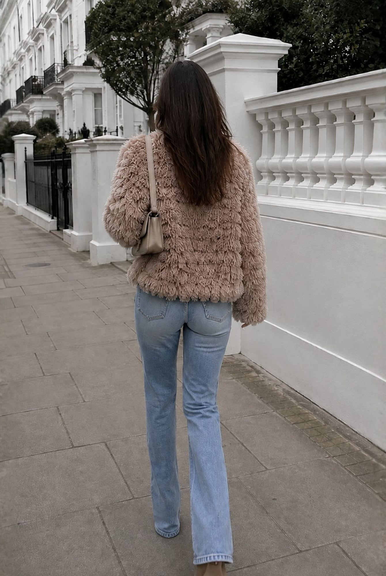 Ophelle Jacket in Mocha — women's fluffy teddy coat, front view