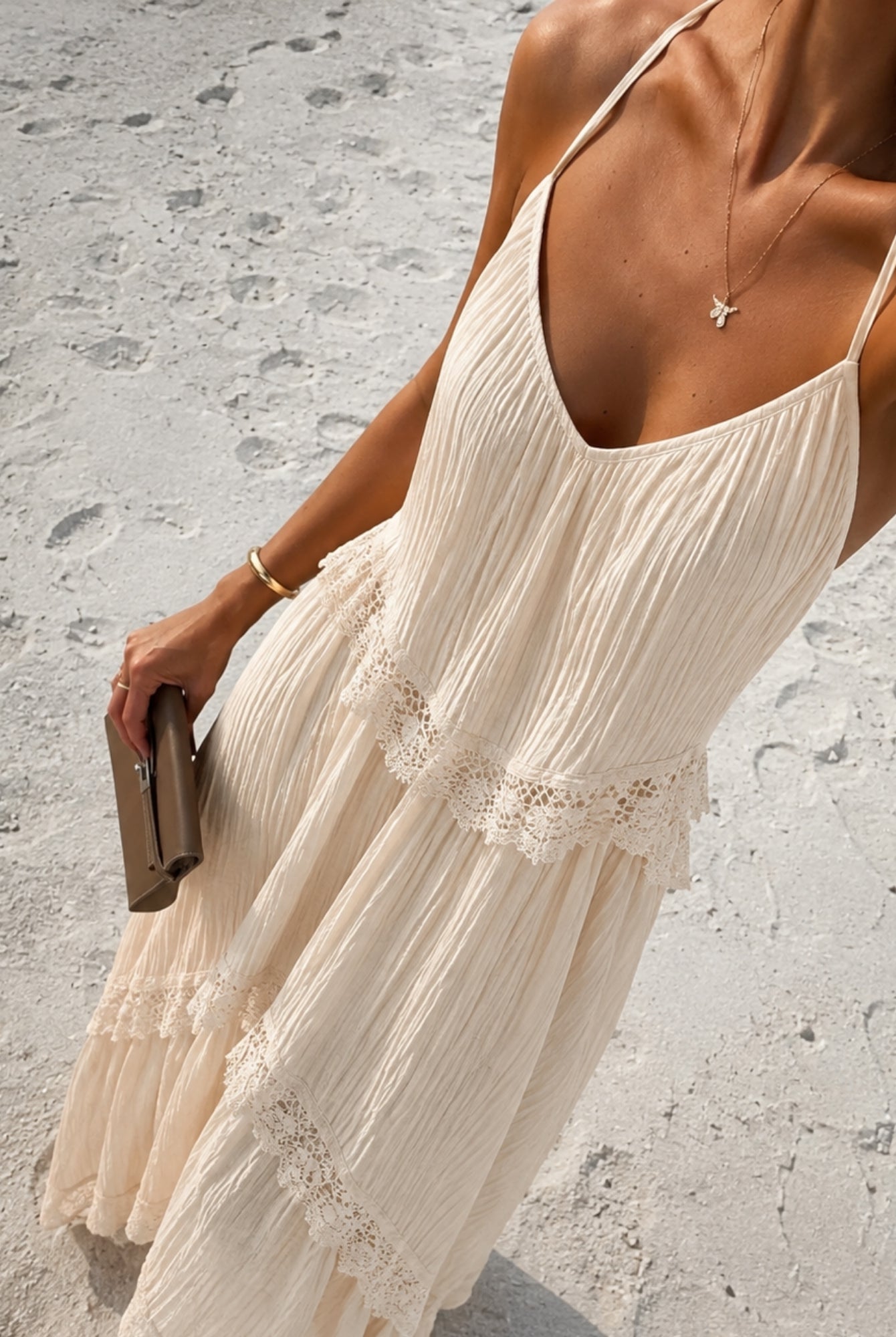 Qiana Dress in Vanilla Romance — women's lace high low dress, detail