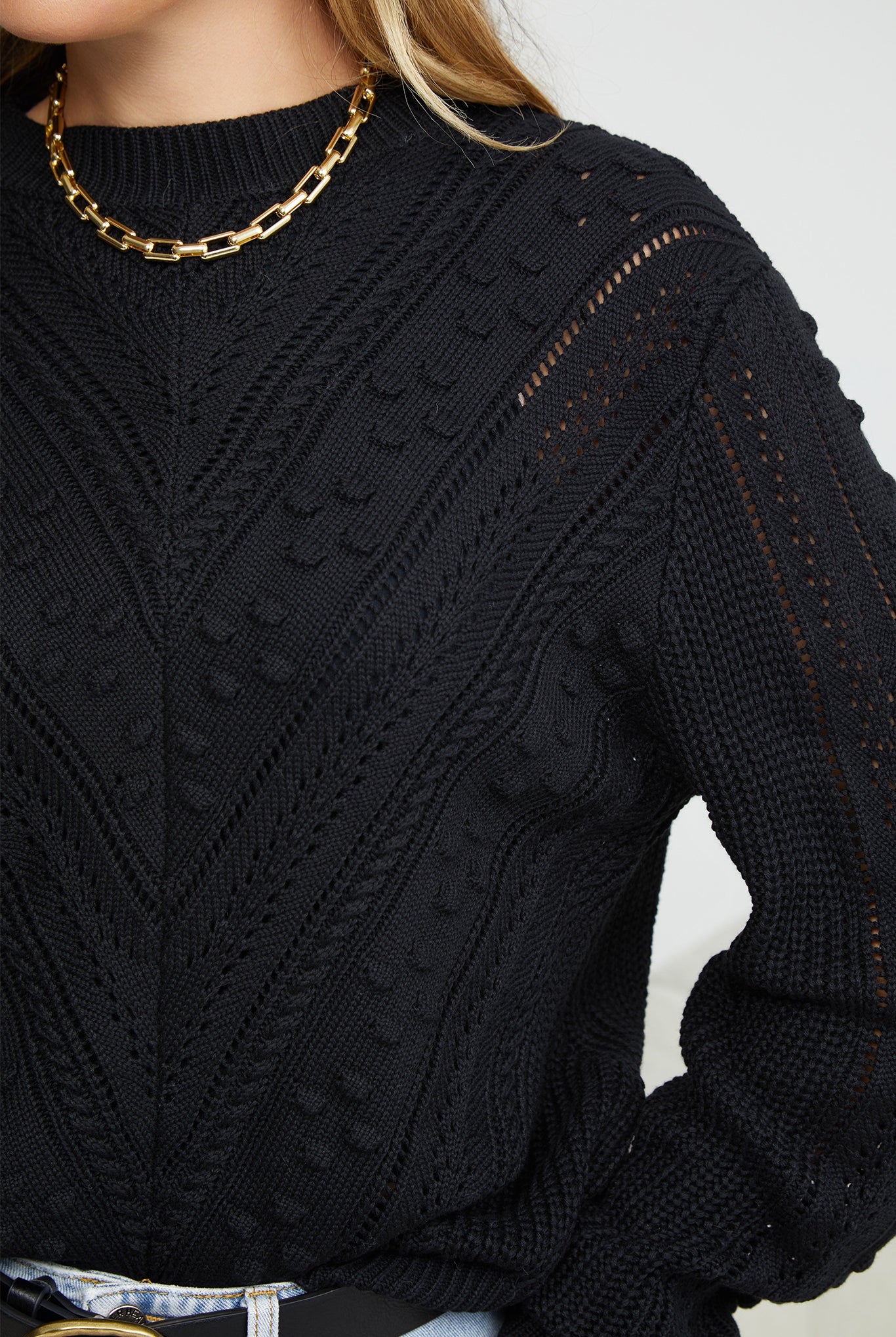 Rheane Knit in Black black relaxed patterned knit jumper back view