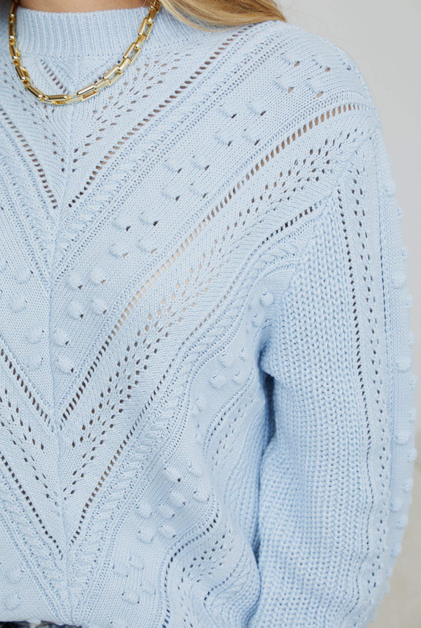 Rheane Knit in Blue blue intricate patterned knit full length view