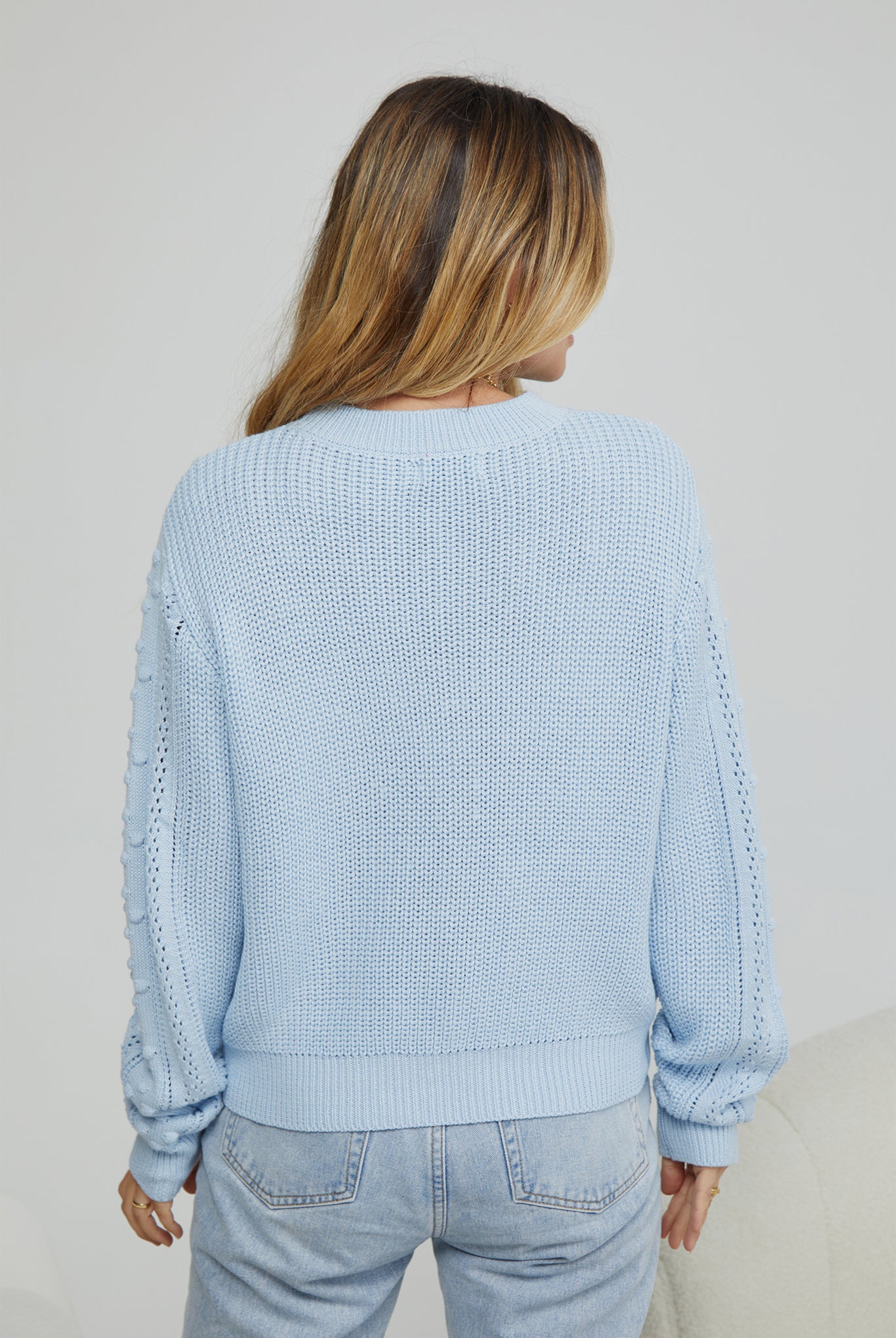 Rheane Knit in Blue womens blue patterned knit jumper styled outfit