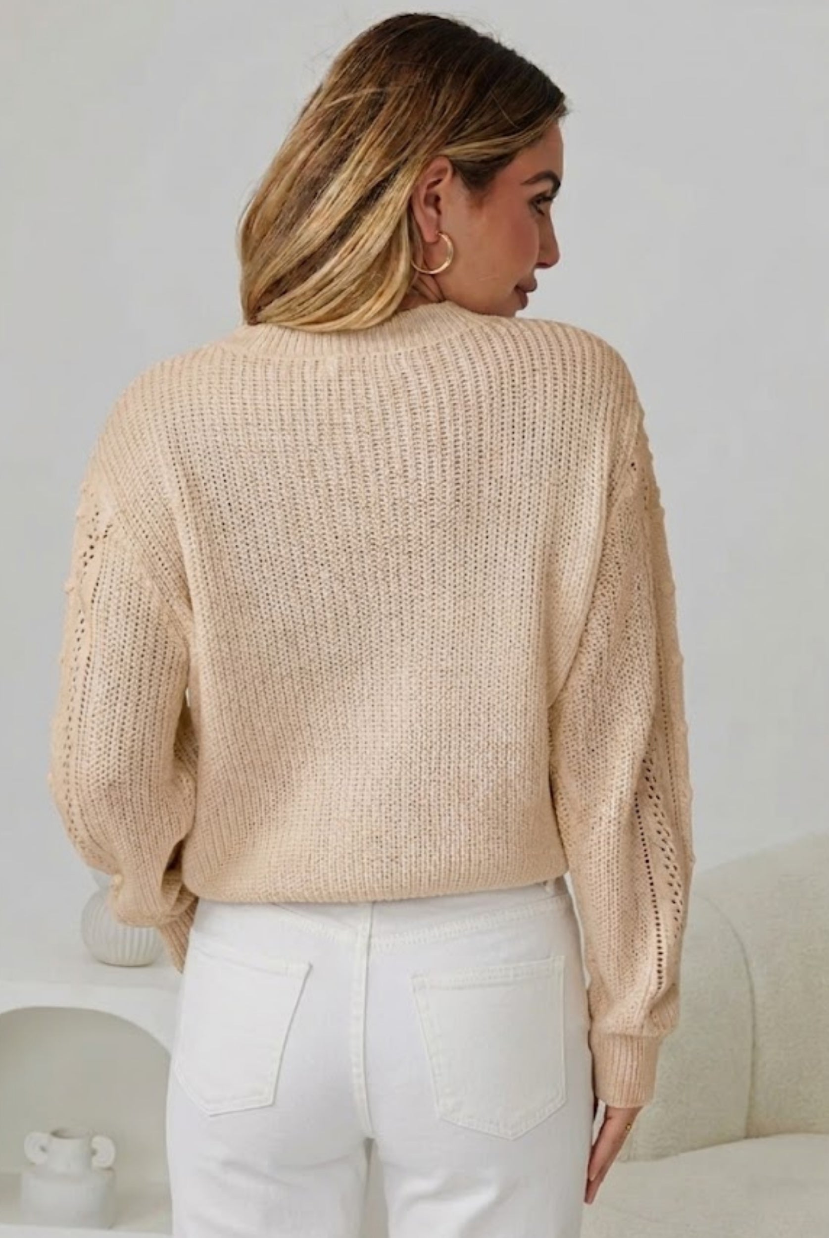 Rheane Knit in Latte womens latte patterned knit jumper styled outfit