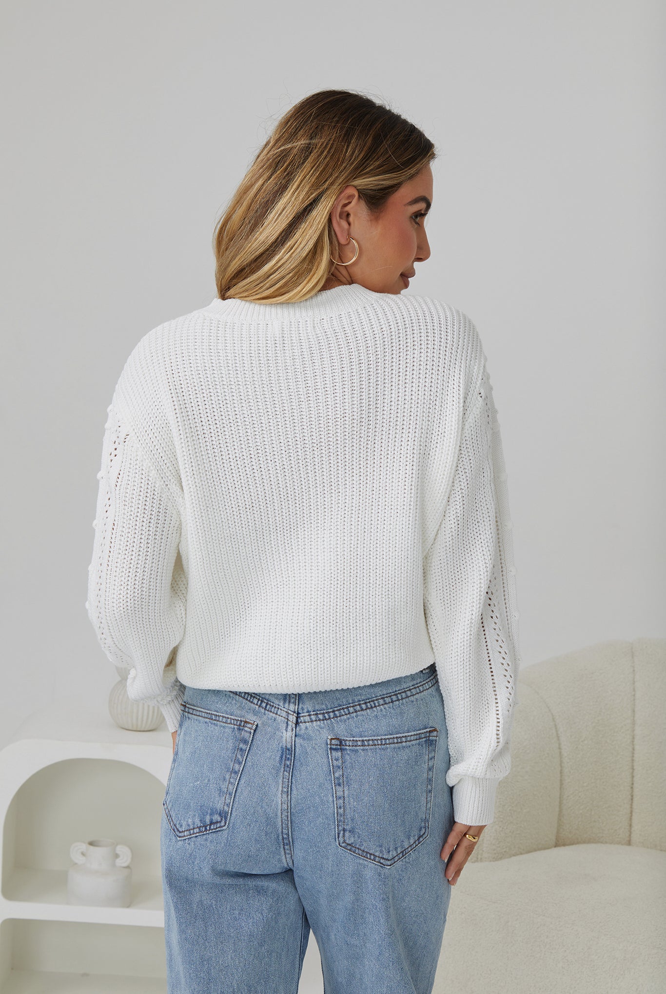 Rheane Knit in White white all-over patterned knit jumper side view