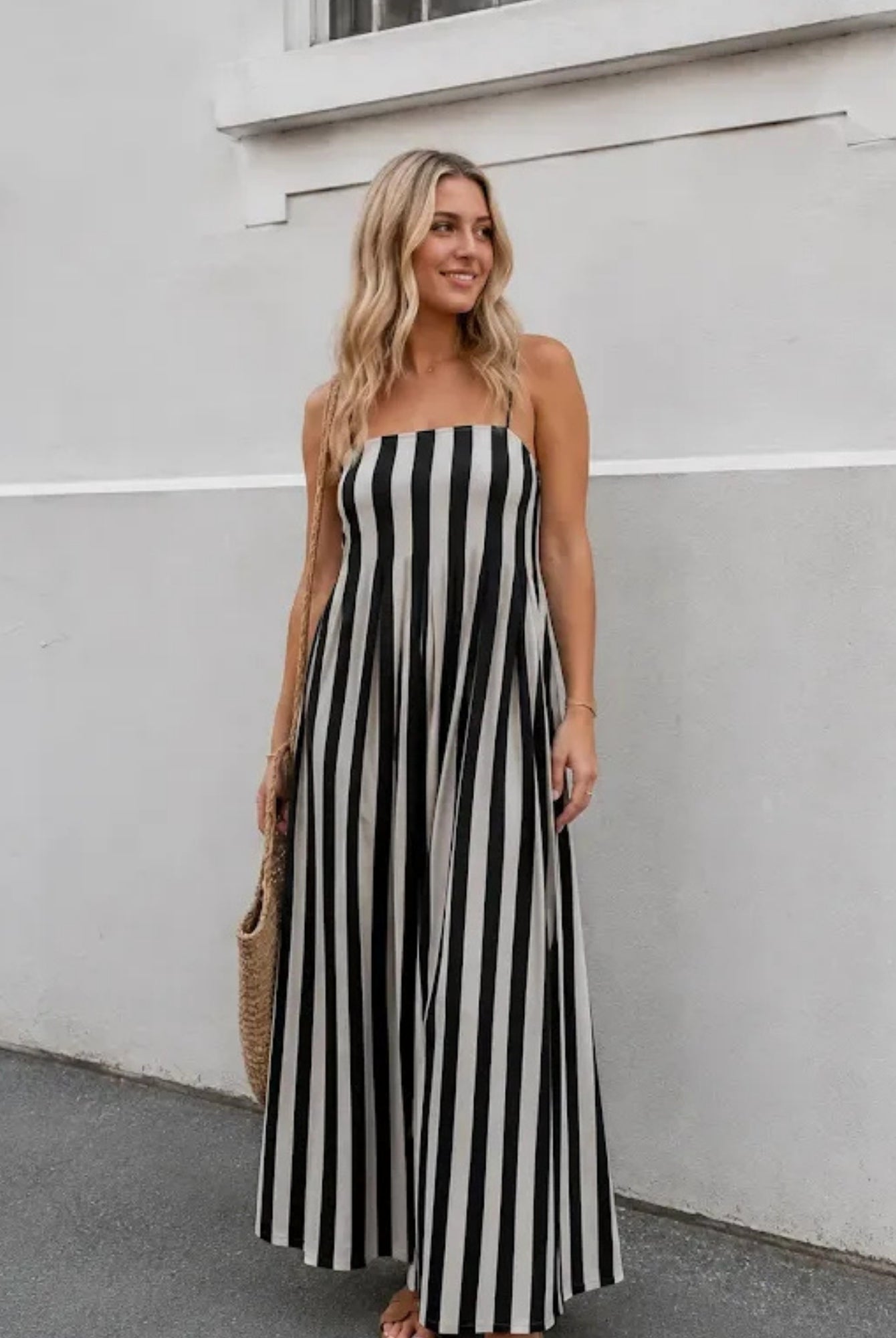 Women's black stripe maxi dress, the Rhiannon Black Stripe Dress by Esther & Co