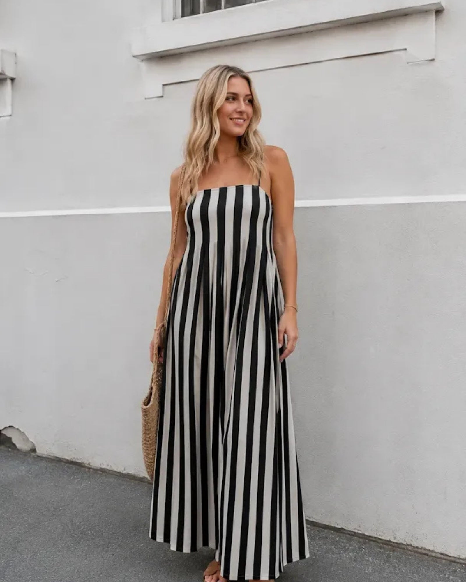 Women's black stripe maxi dress, the Rhiannon Black Stripe Dress by Esther & Co
