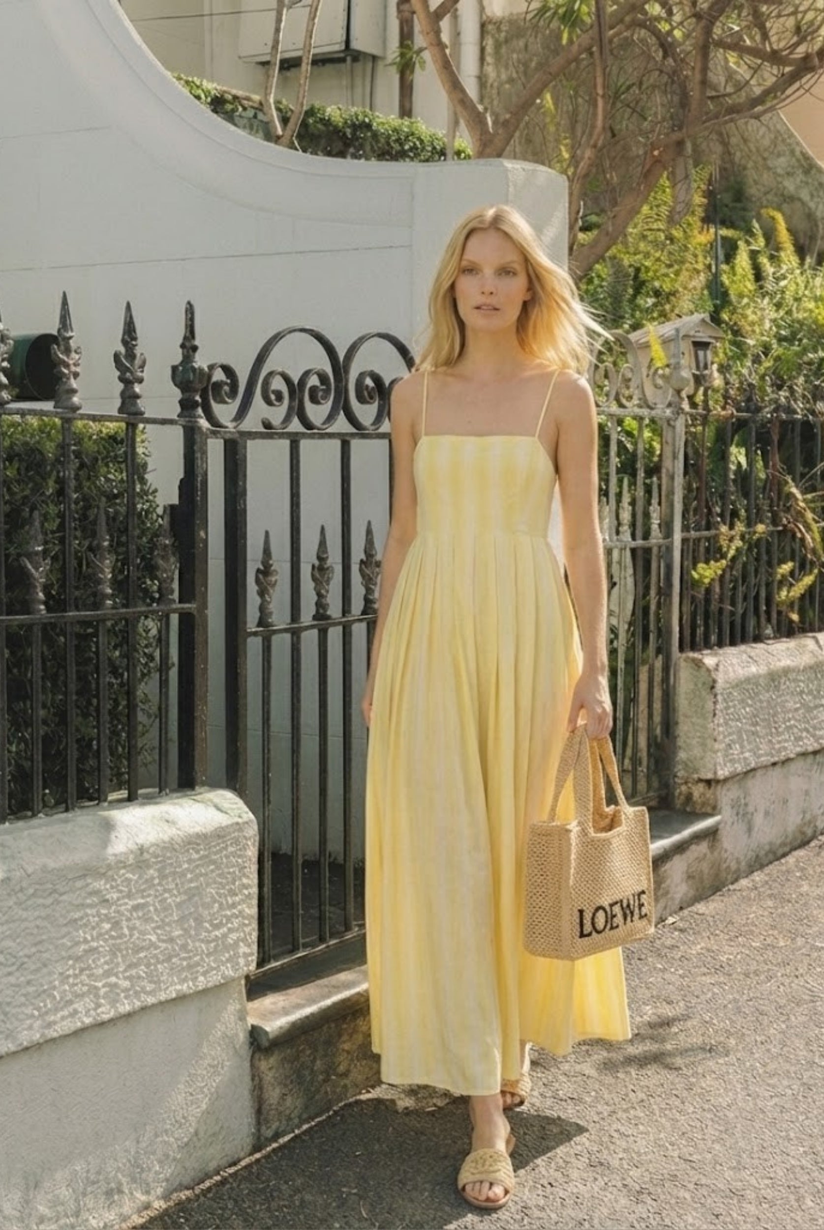 Women's yellow stripe maxi dress, the Rhiannon Yellow Stripe Dress by Esther & Co