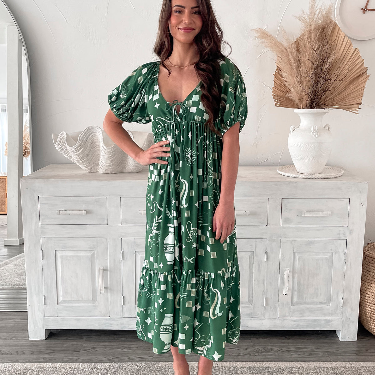 Esther & Co. Saphira Dress Green Print ESTHER & CO.