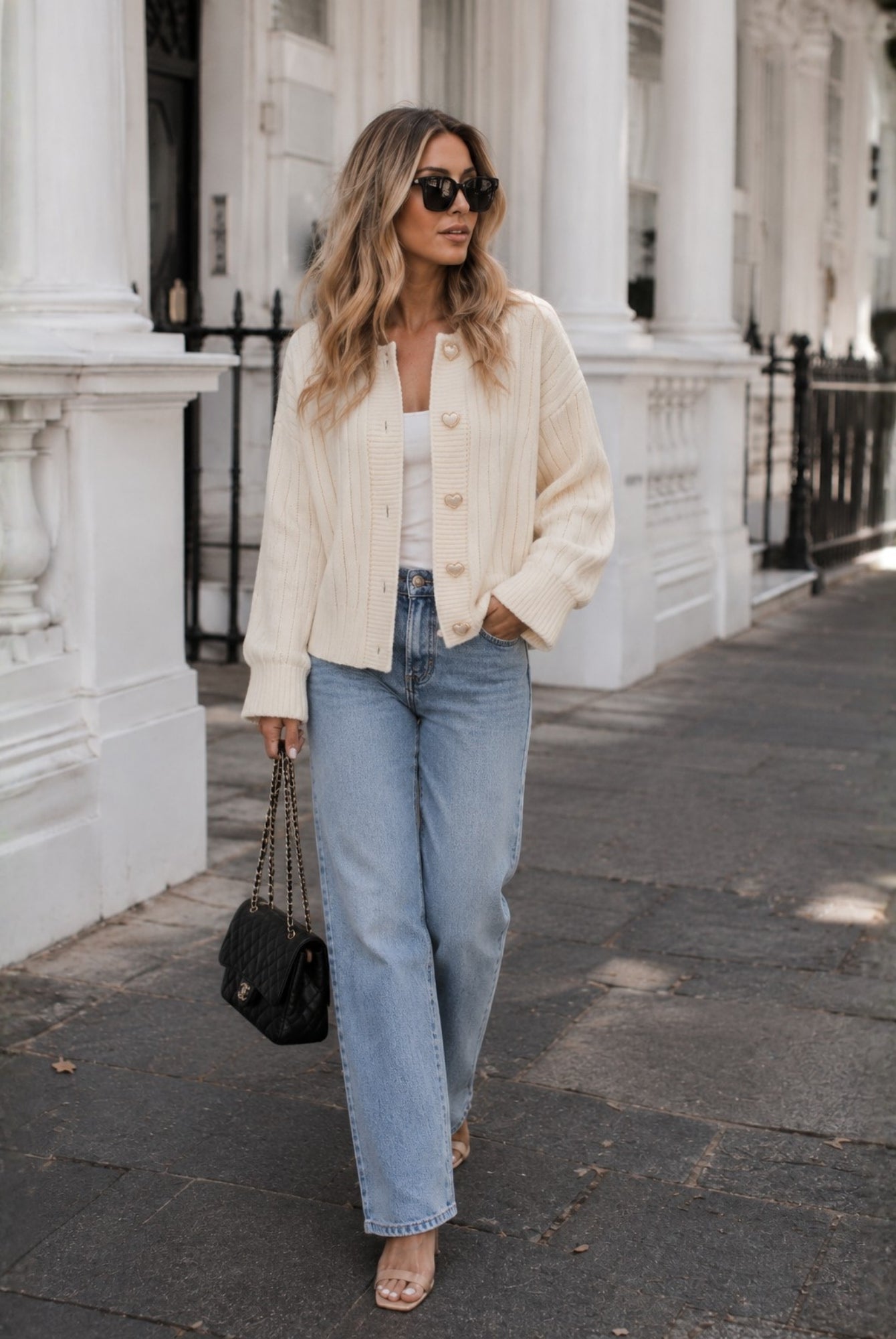 Women's cream knit cardigan side view, the Seah Cardigan in Cream by Esther & Co