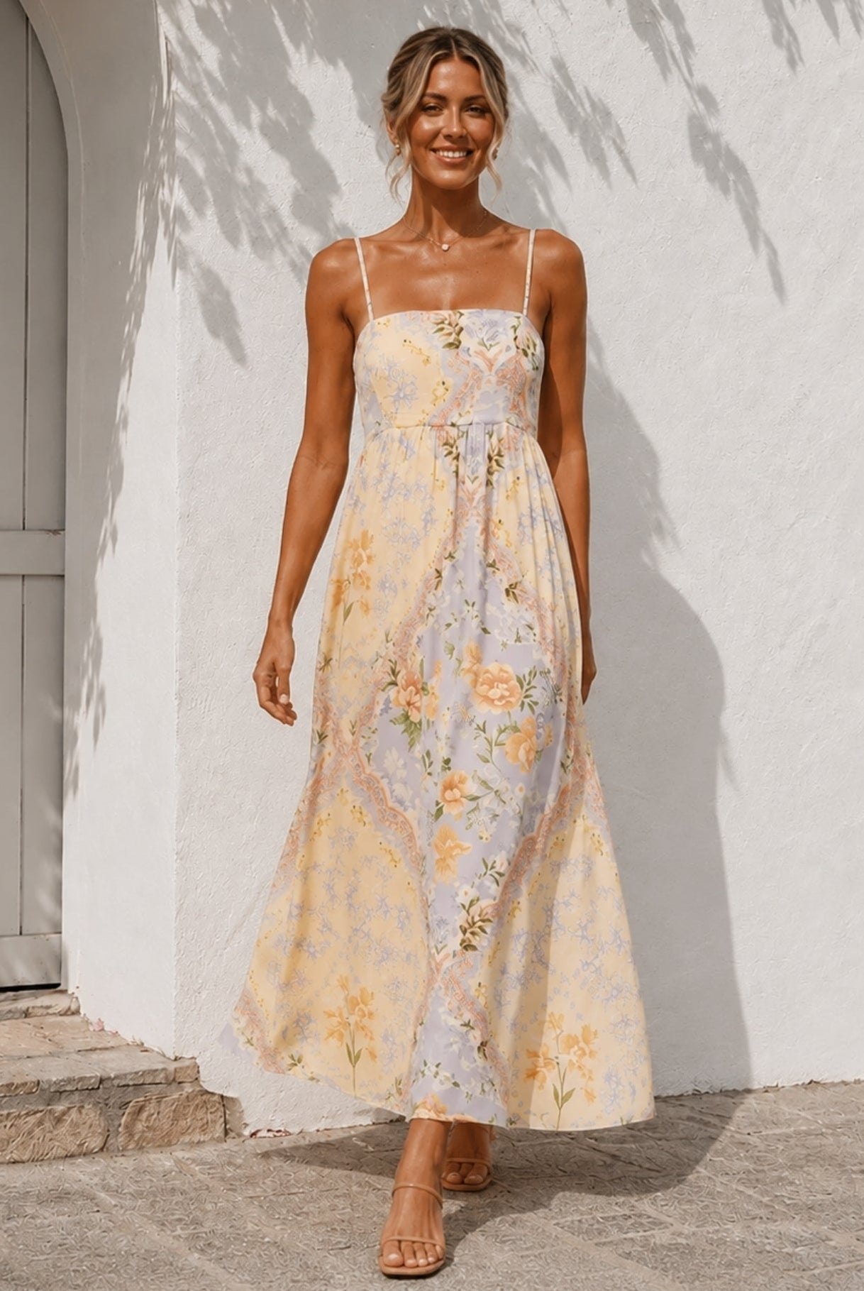 Women's Summer Daydream print maxi dress side view by Esther & Co