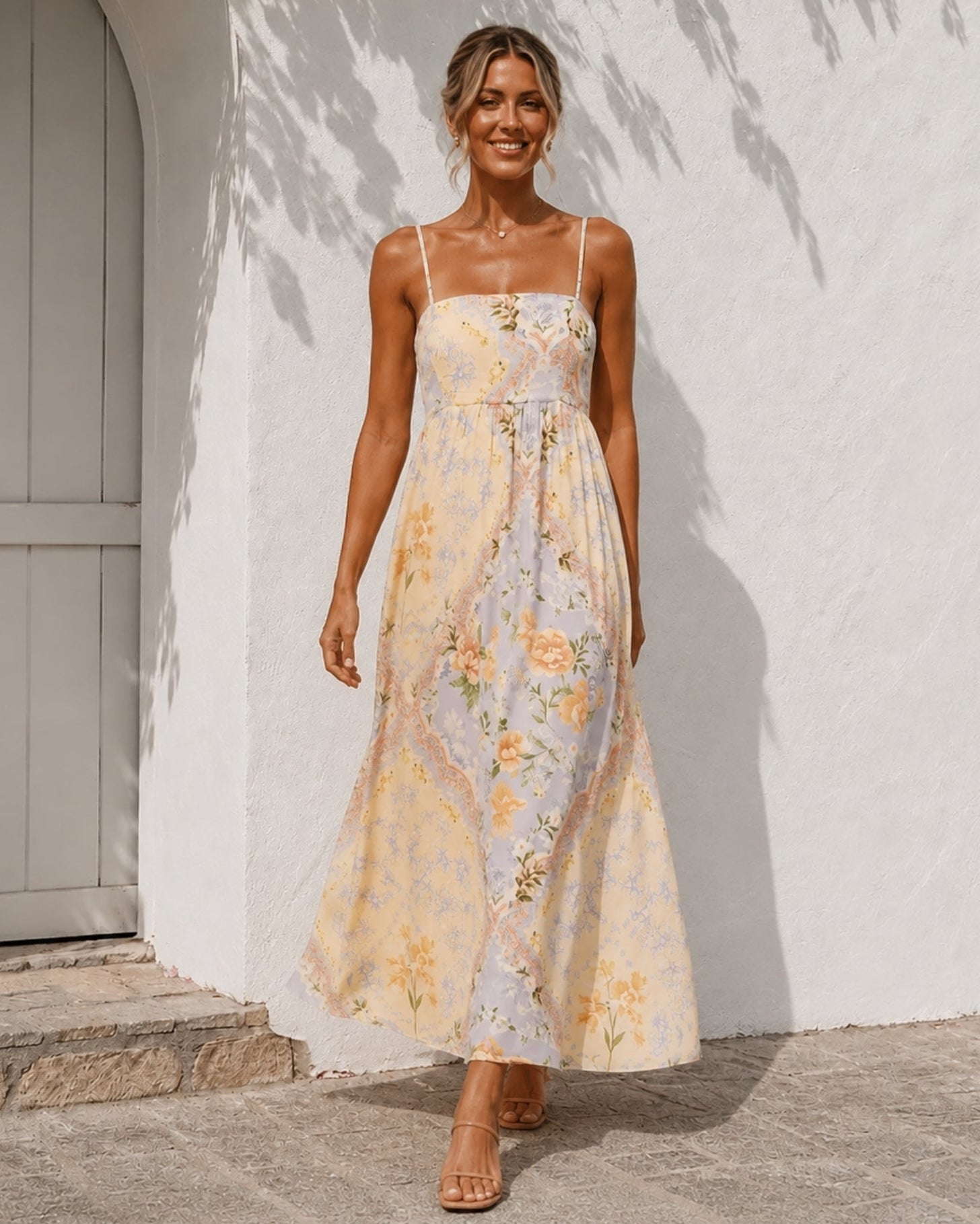 Women's Summer Daydream print maxi dress side view by Esther & Co