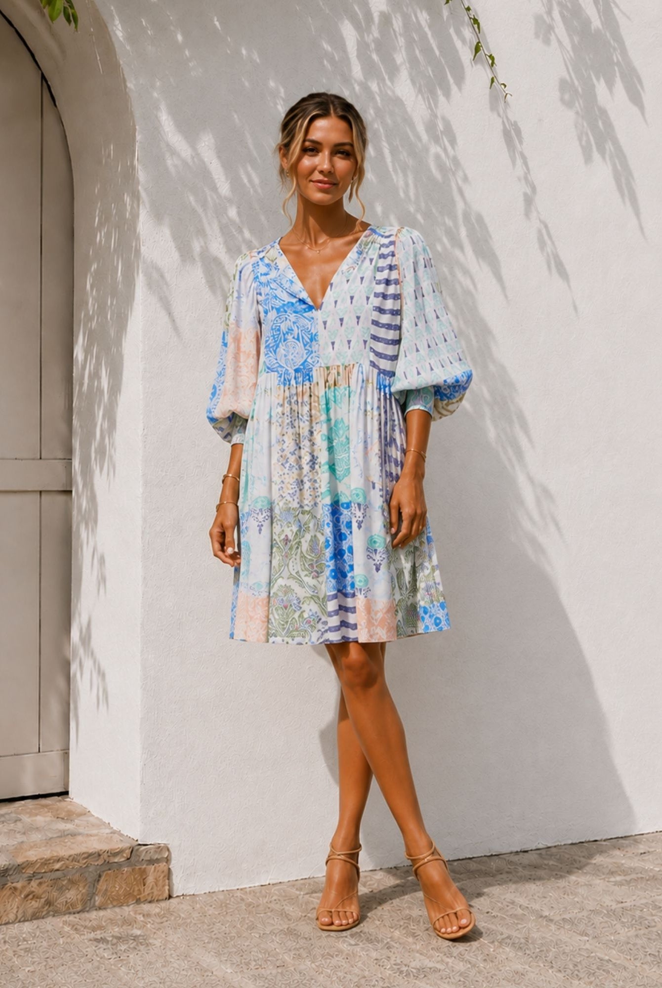 Women's printed midi dress full length view by Esther & Co