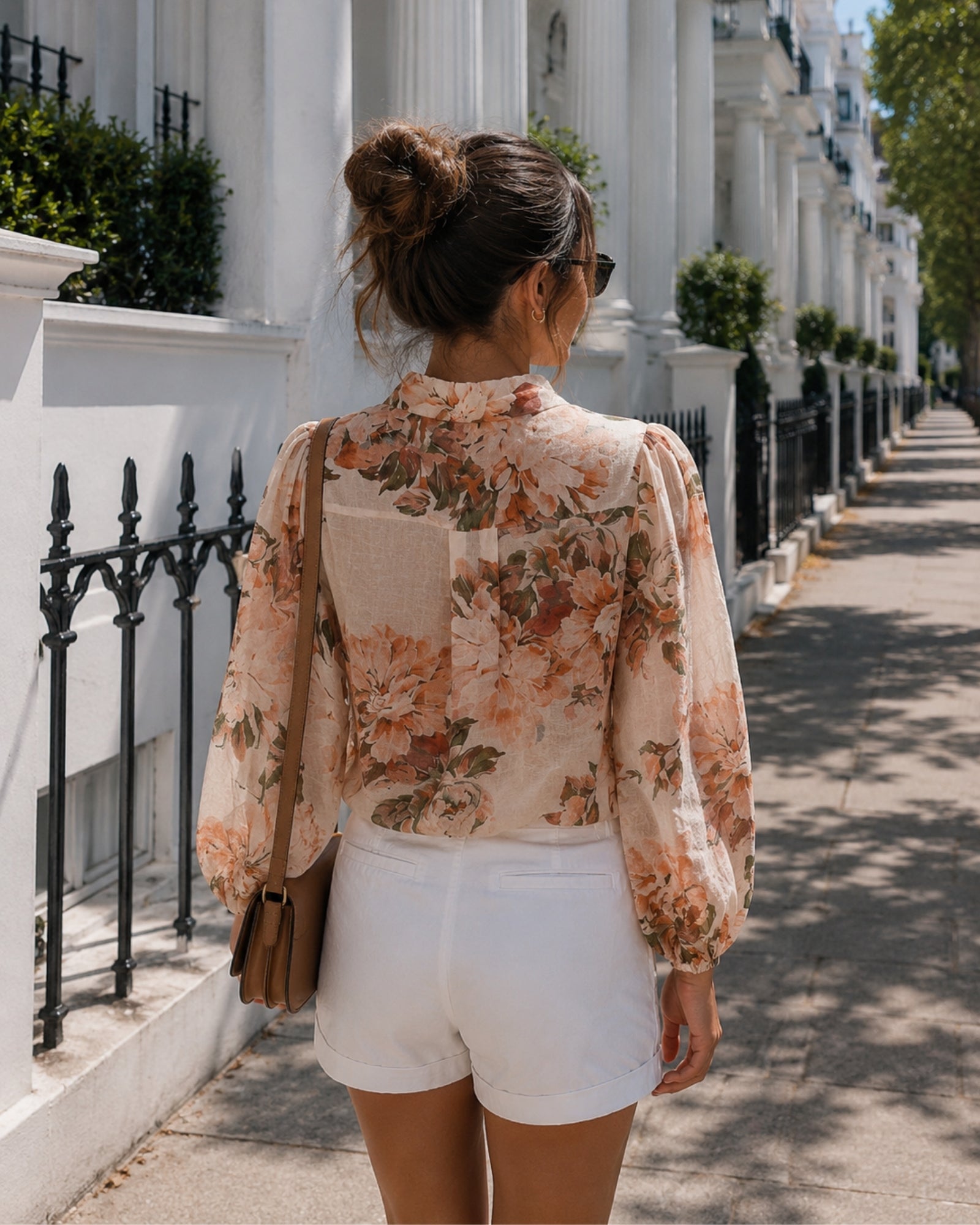 Veiga Blouse in Cream Floral — women's floral print blouse, back view