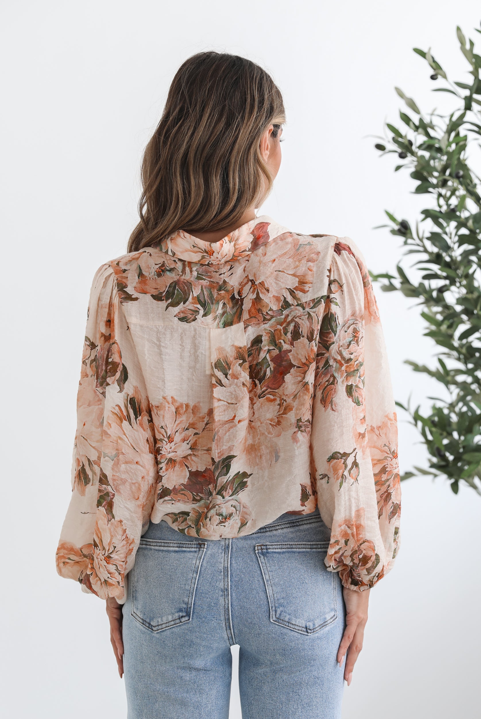 Veiga Blouse in Cream Floral womens cream floral blouse styled outfit