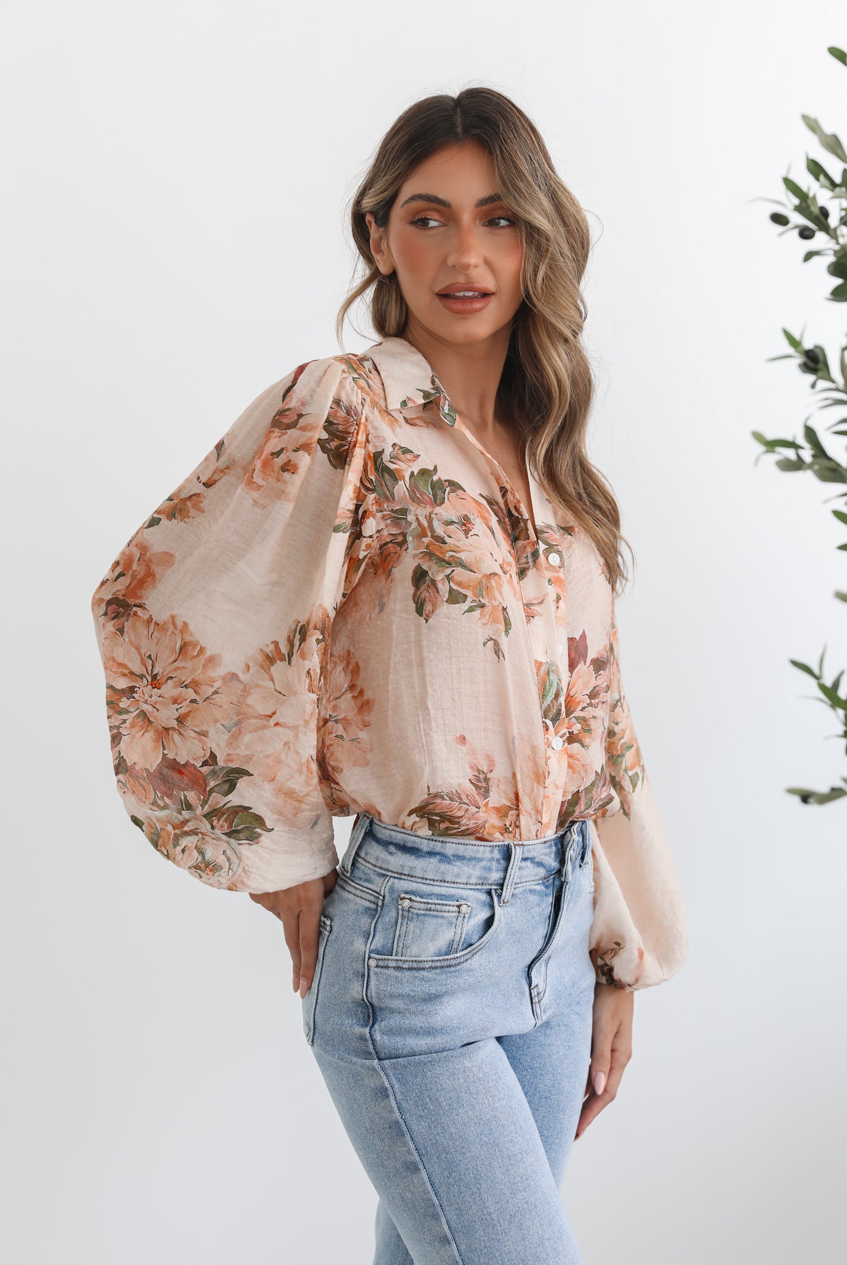 Veiga Blouse in Cream Floral cream floral print blouse back view