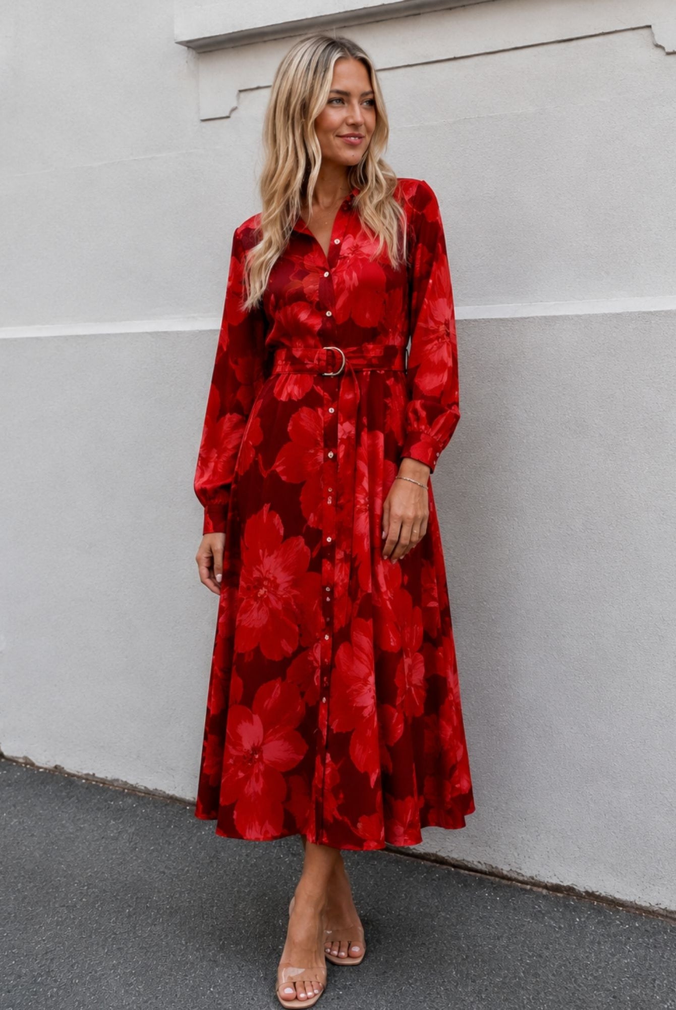 Women's red floral print maxi dress, the Zirella Dress in Red Floral by Esther & Co