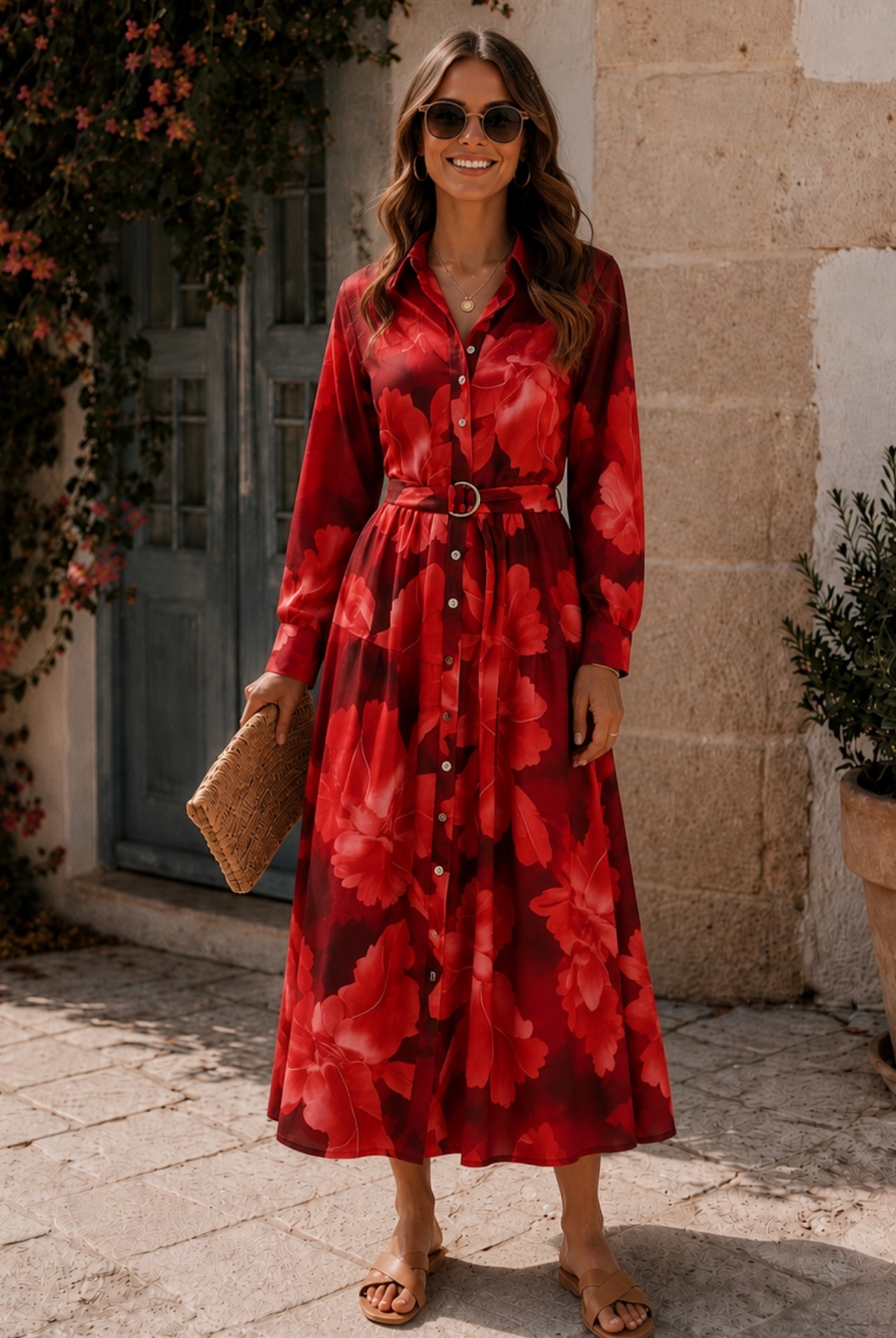 Women's red floral maxi dress, the Zirella Dress in Red Floral by Esther & Co