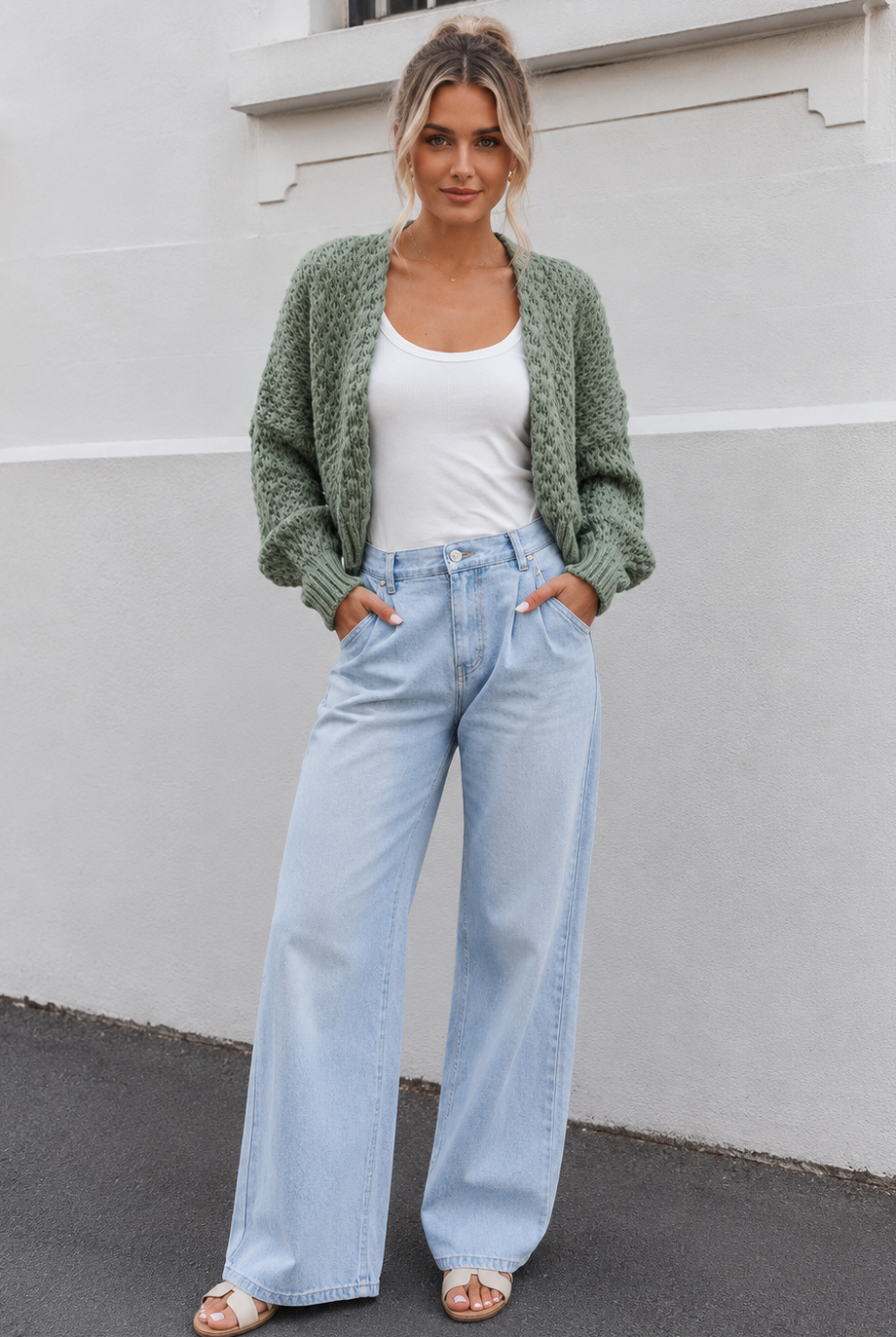 Women's forest green wool blend open front cardigan, the Dorine Cardigan in Forest Green by Esther & Co
