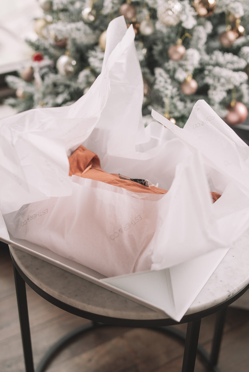 Esther & Co white gift wrapping presentation view