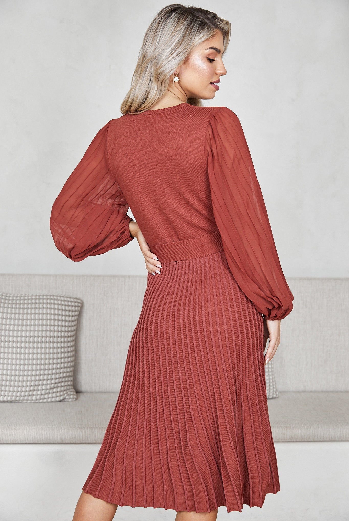Women's rust midi dress front view by Esther & Co