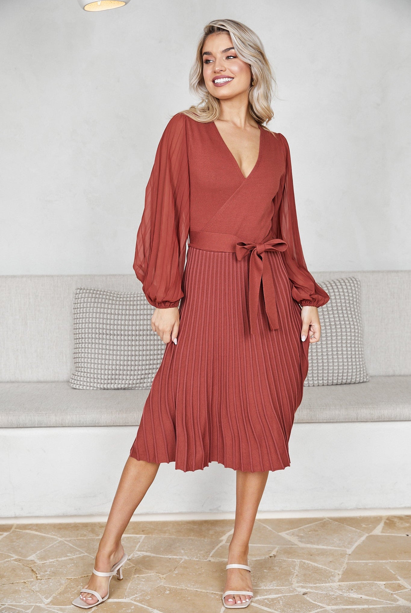 Women's rust dress detail by Esther & Co