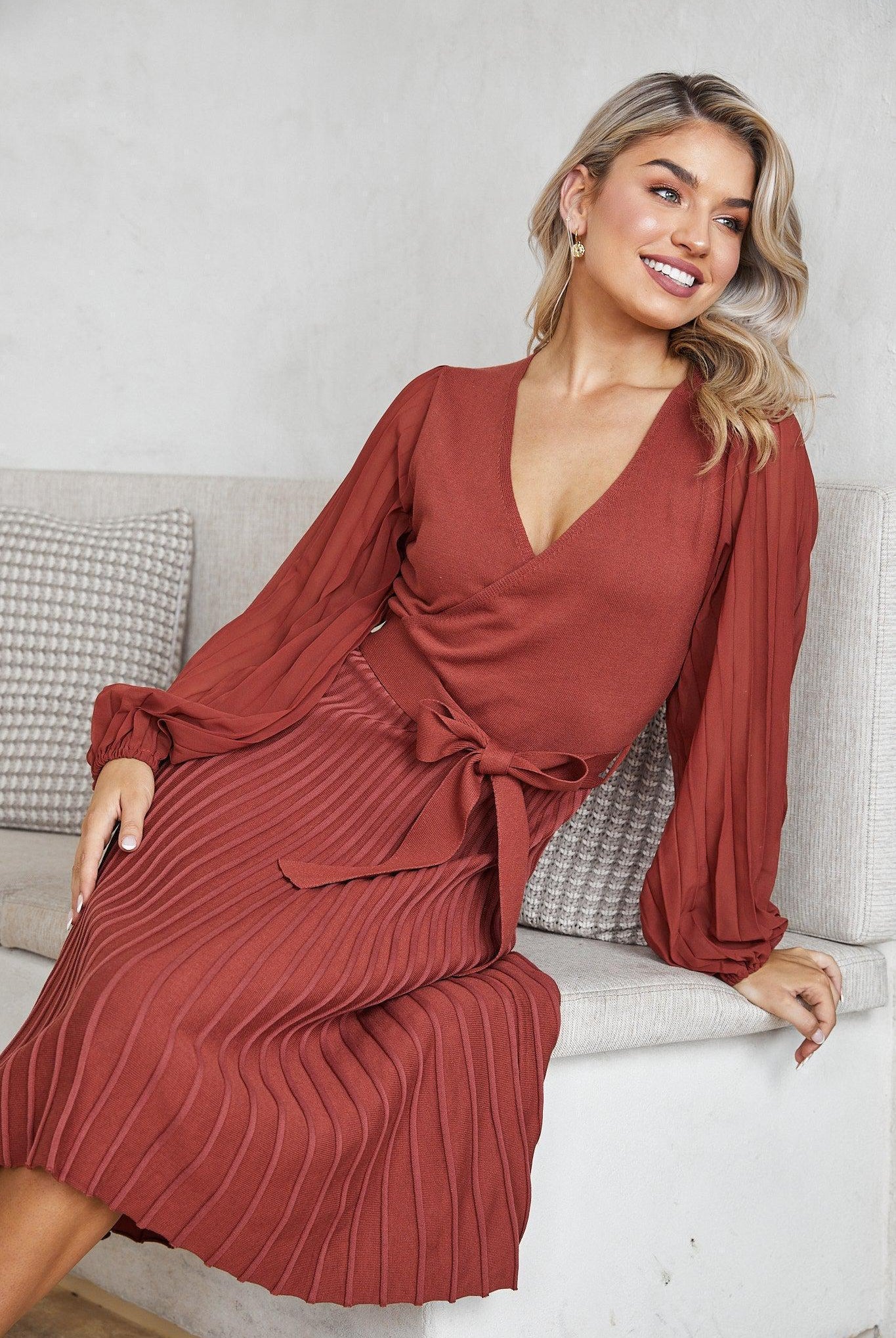 Women's rust midi dress, the Abby Mae Dress in Rust by Esther & Co