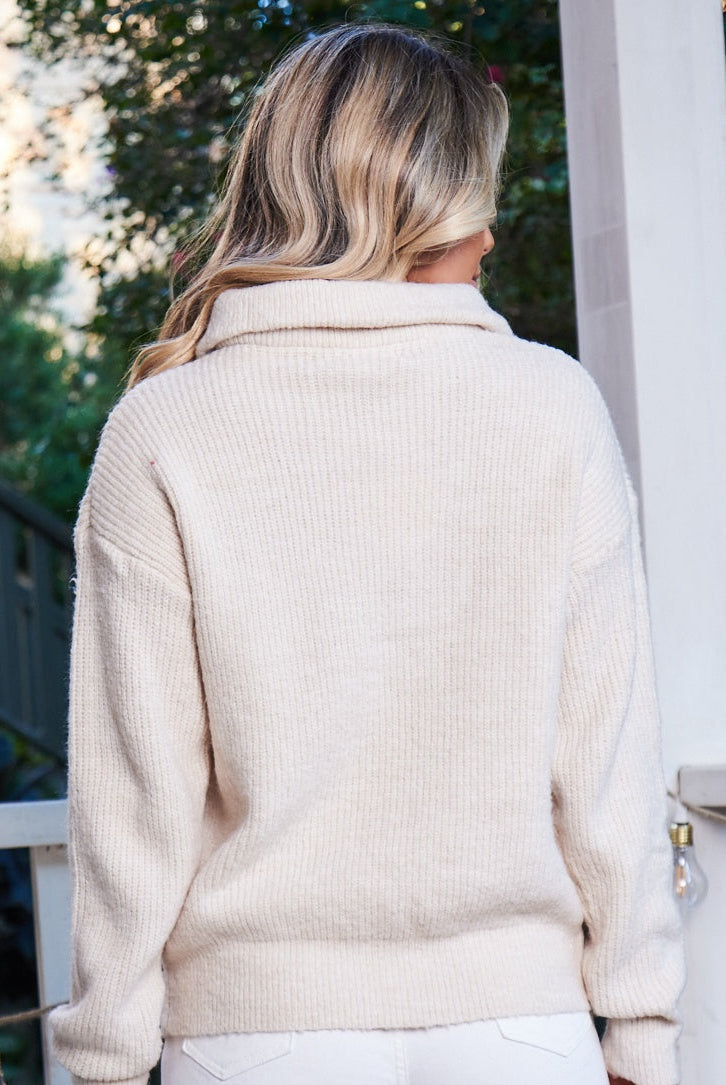 Merete Knit in Beige beige high collar womens knit back view