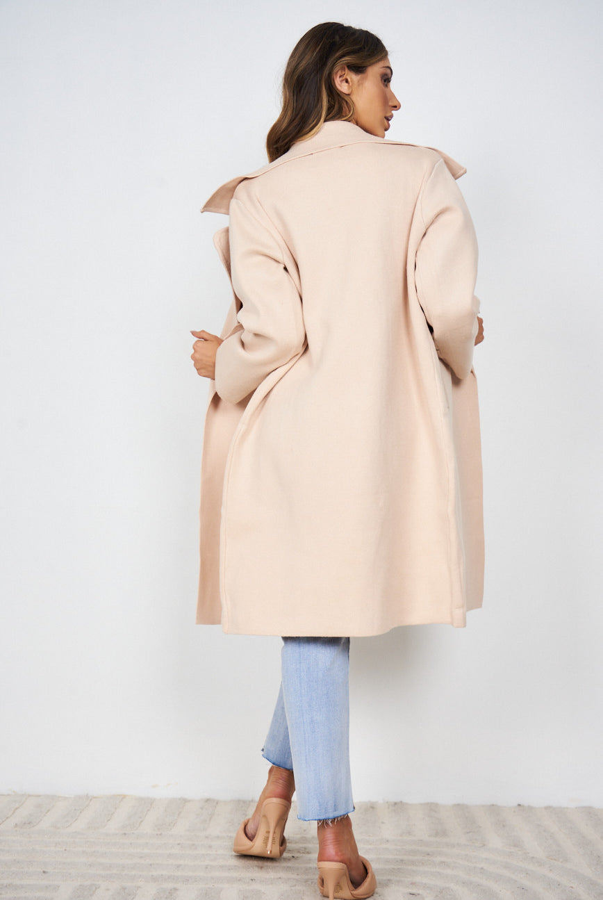 Fireplace Coat in Cream womens cream knit trench coat close up cuff detail