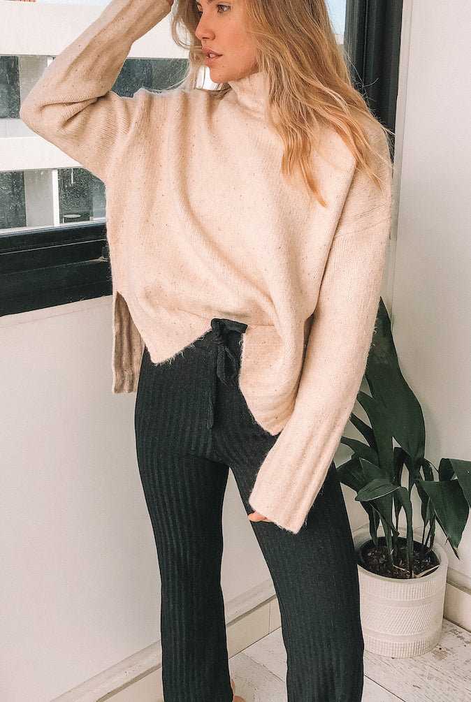 Chesterfield Jumper in Beige womens beige heavyweight knit back view