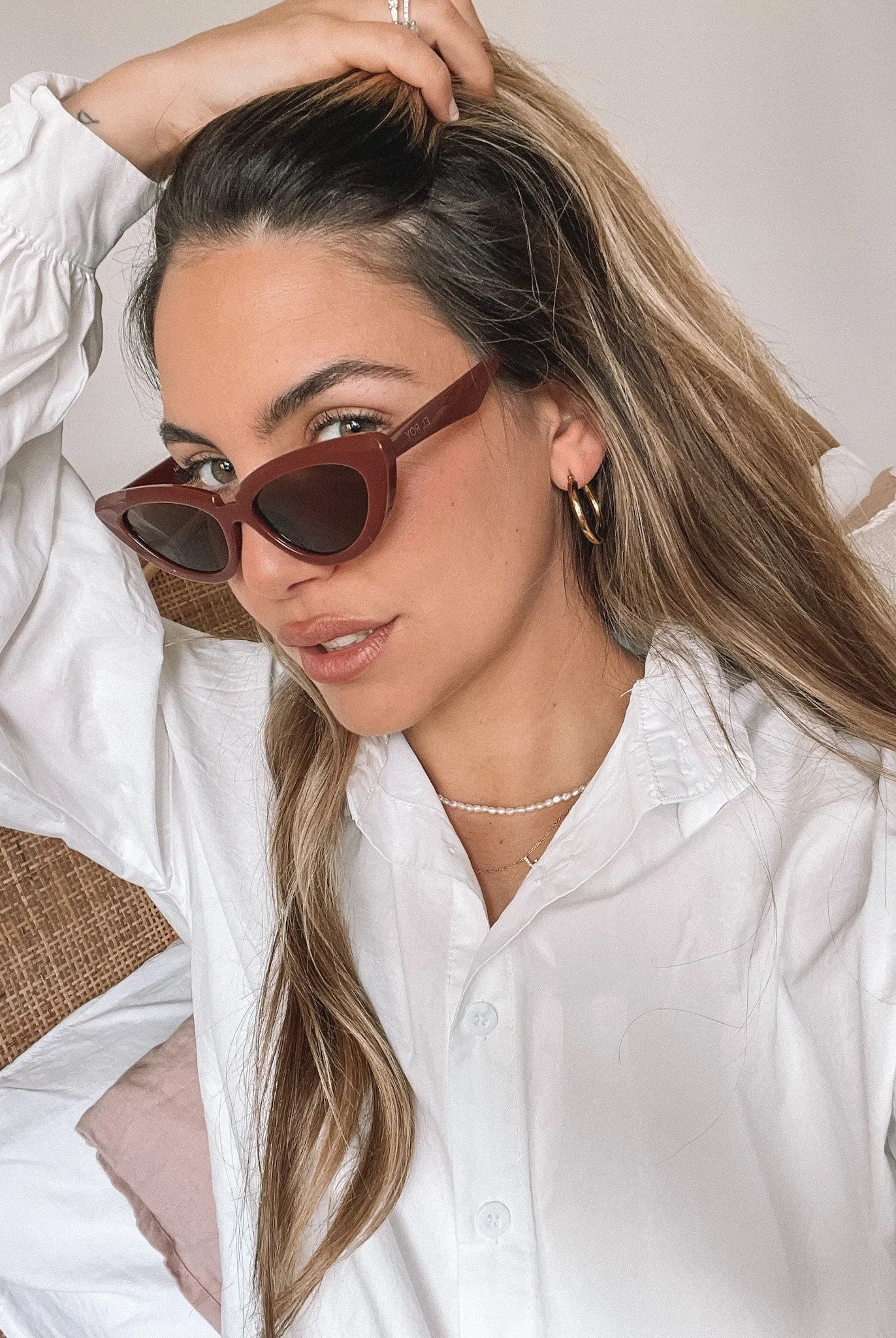 Finlay maroon sunglasses, side view