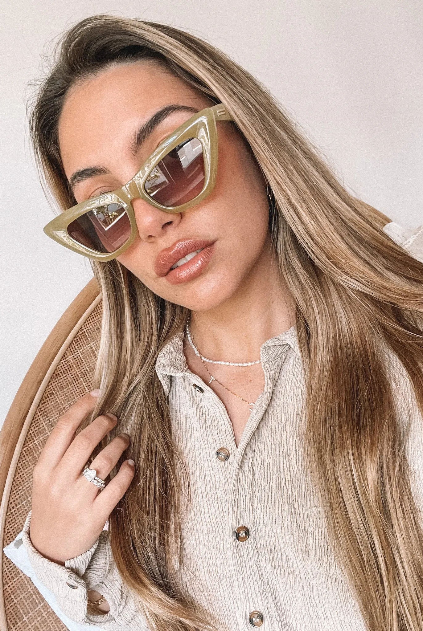 Emma olive sunglasses, side view