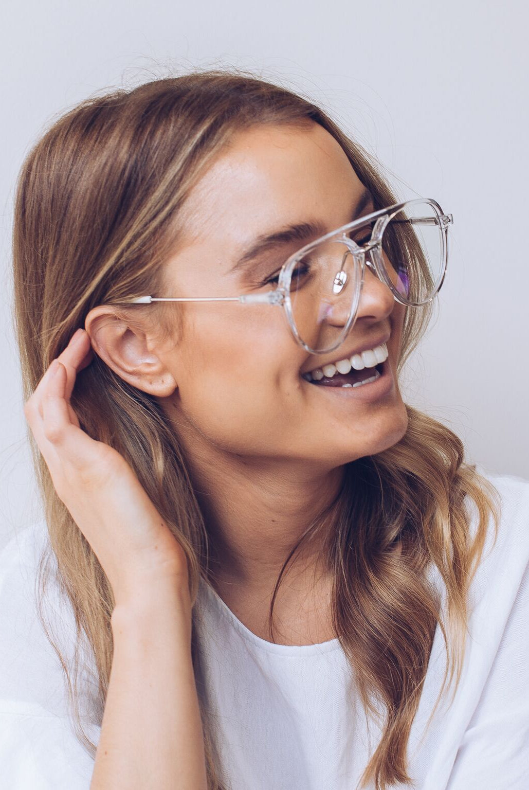 Fenton clear frame sunglasses, angle view