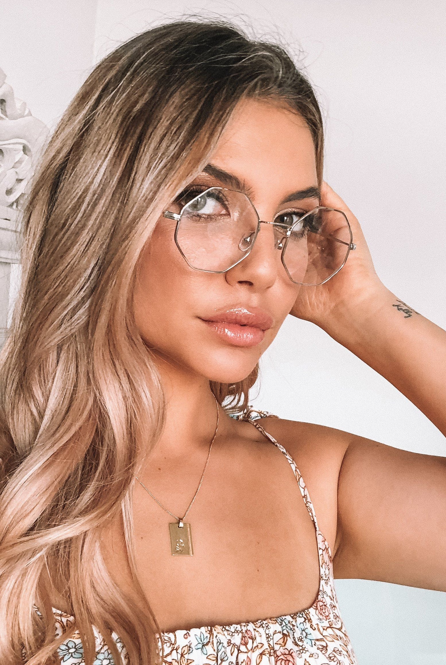 Harmony clear frame sunglasses, angle view